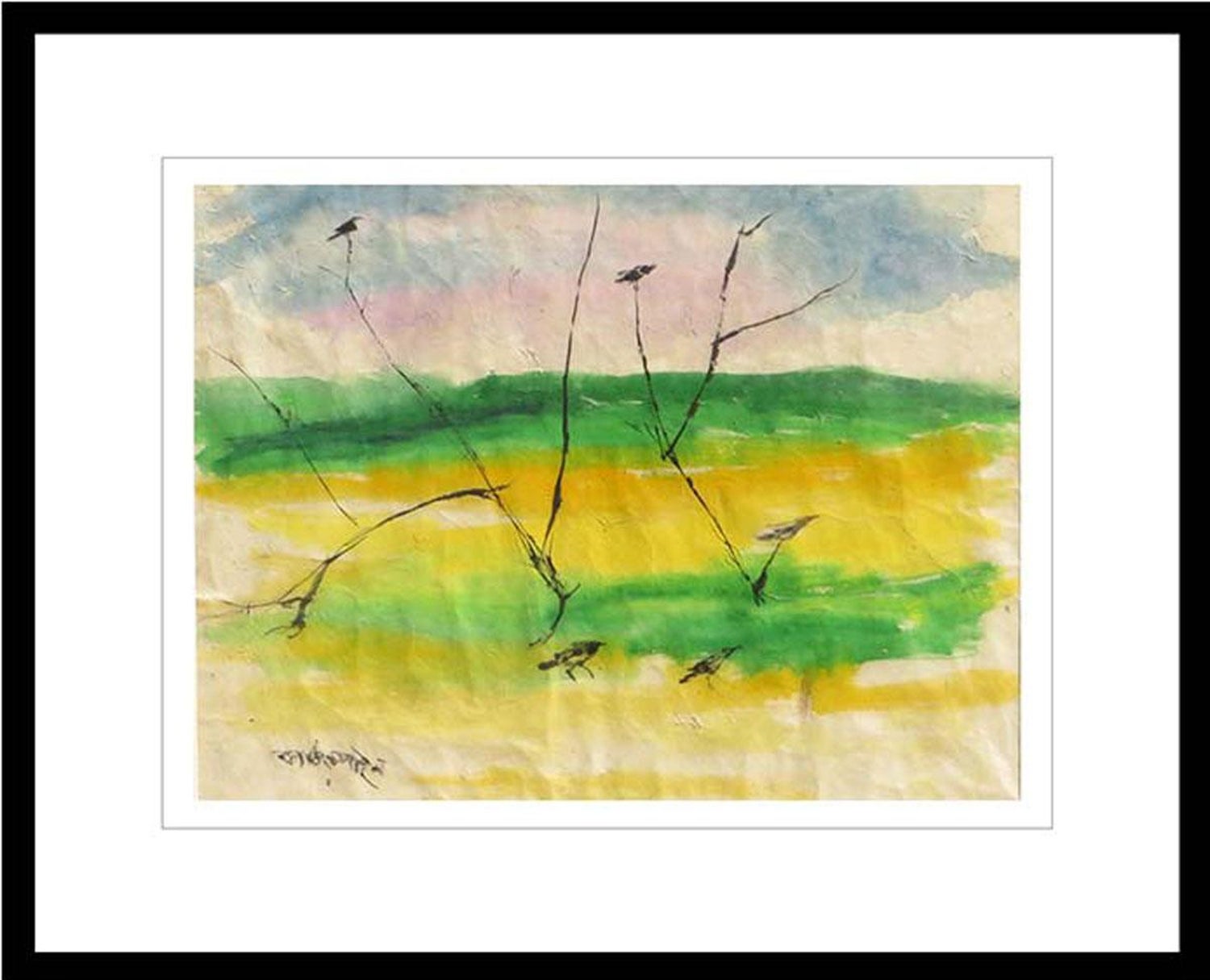 Kartick Chandra Pyne Landscape Watercolor Trees Birds Skies