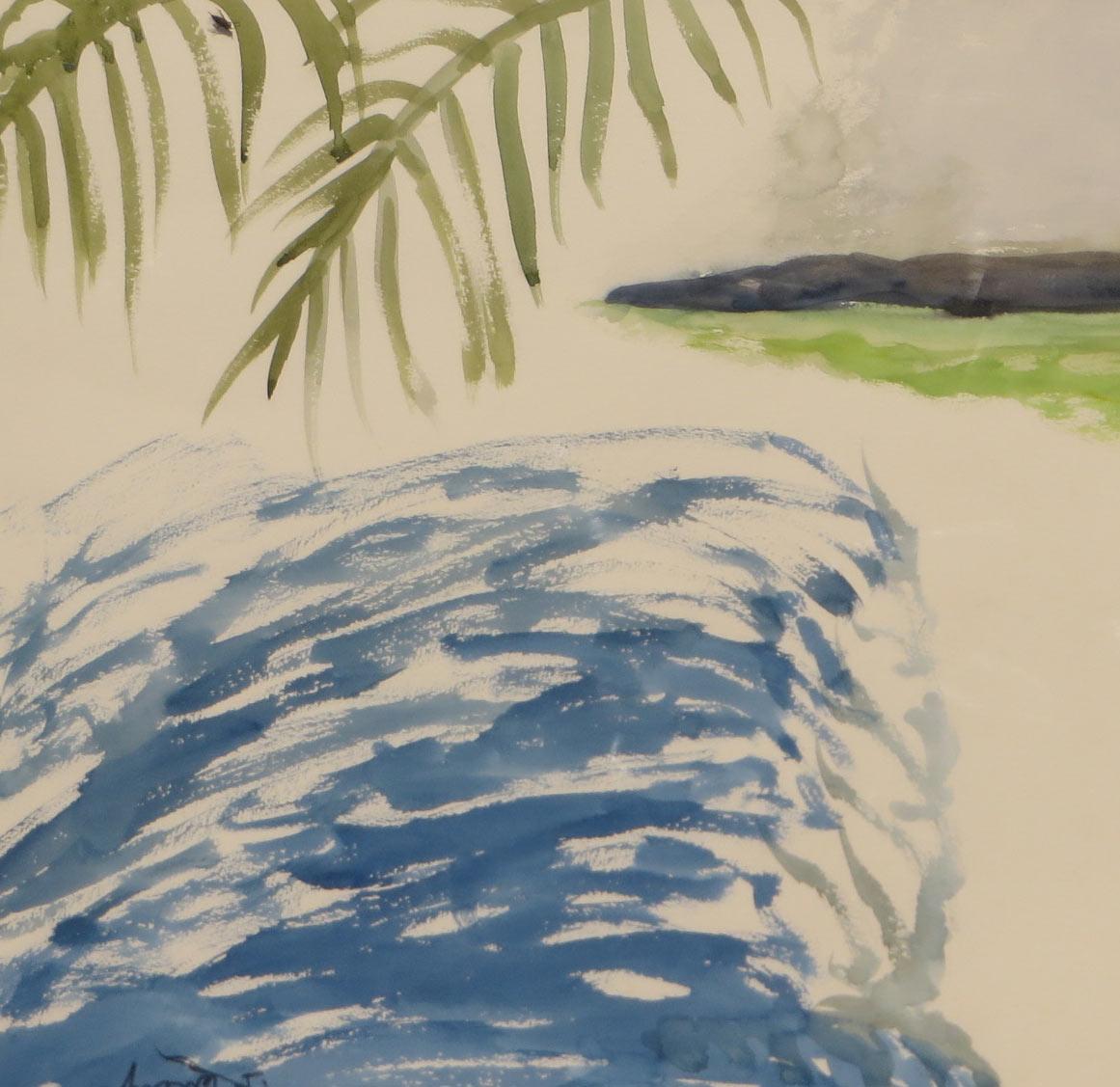 Paisaje, Desnudo, Acuarela, Azul, Verde, Amarillo por Artista Indio 