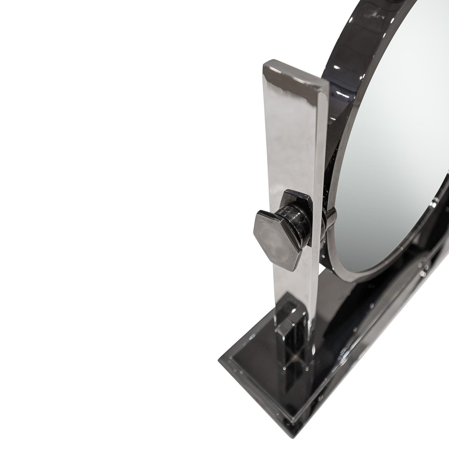 Hand-Crafted Kartl Springer Double Sided Gunmetal and Chrome Vanity Mirror 1980s For Sale