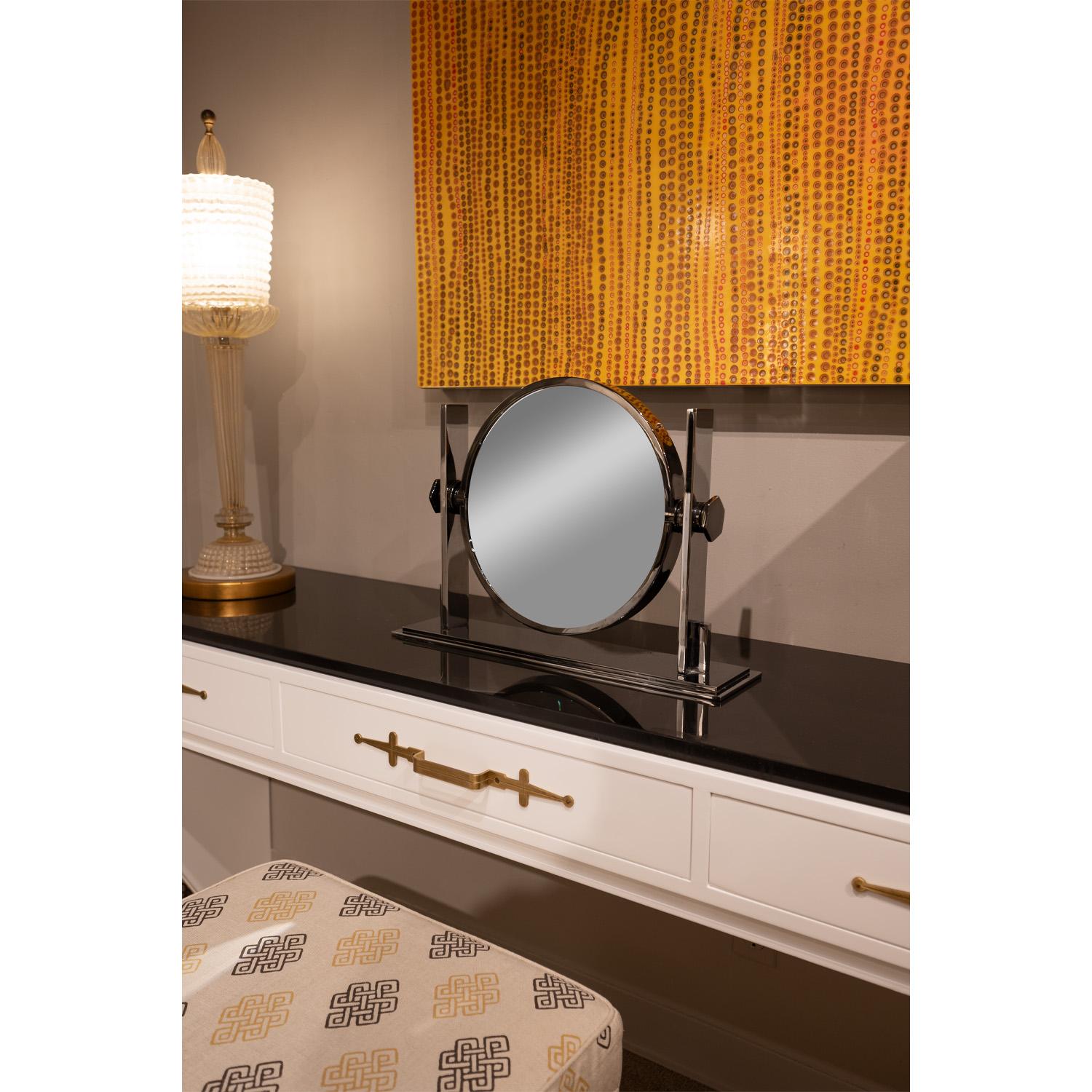 Late 20th Century Kartl Springer Double Sided Gunmetal and Chrome Vanity Mirror 1980s For Sale