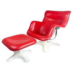 "Karuselli" lounge chair and foot stool by Yrjö Kukkapuro, Haimi, Early edition