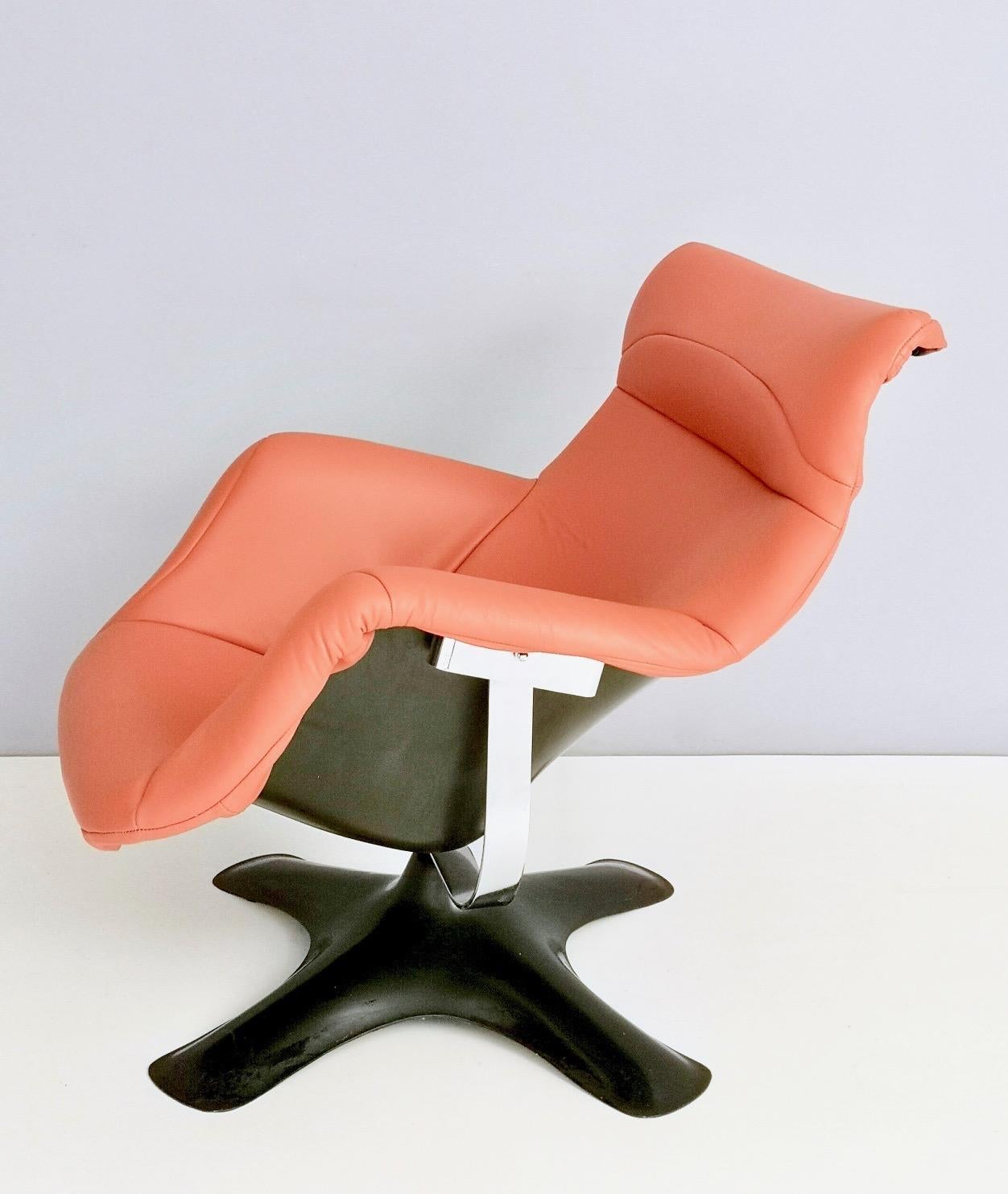 Ère spatiale Fauteuil de salon Karuselli par Yrjö Kukkapuro pour Haimi en cuir orange, années 1960