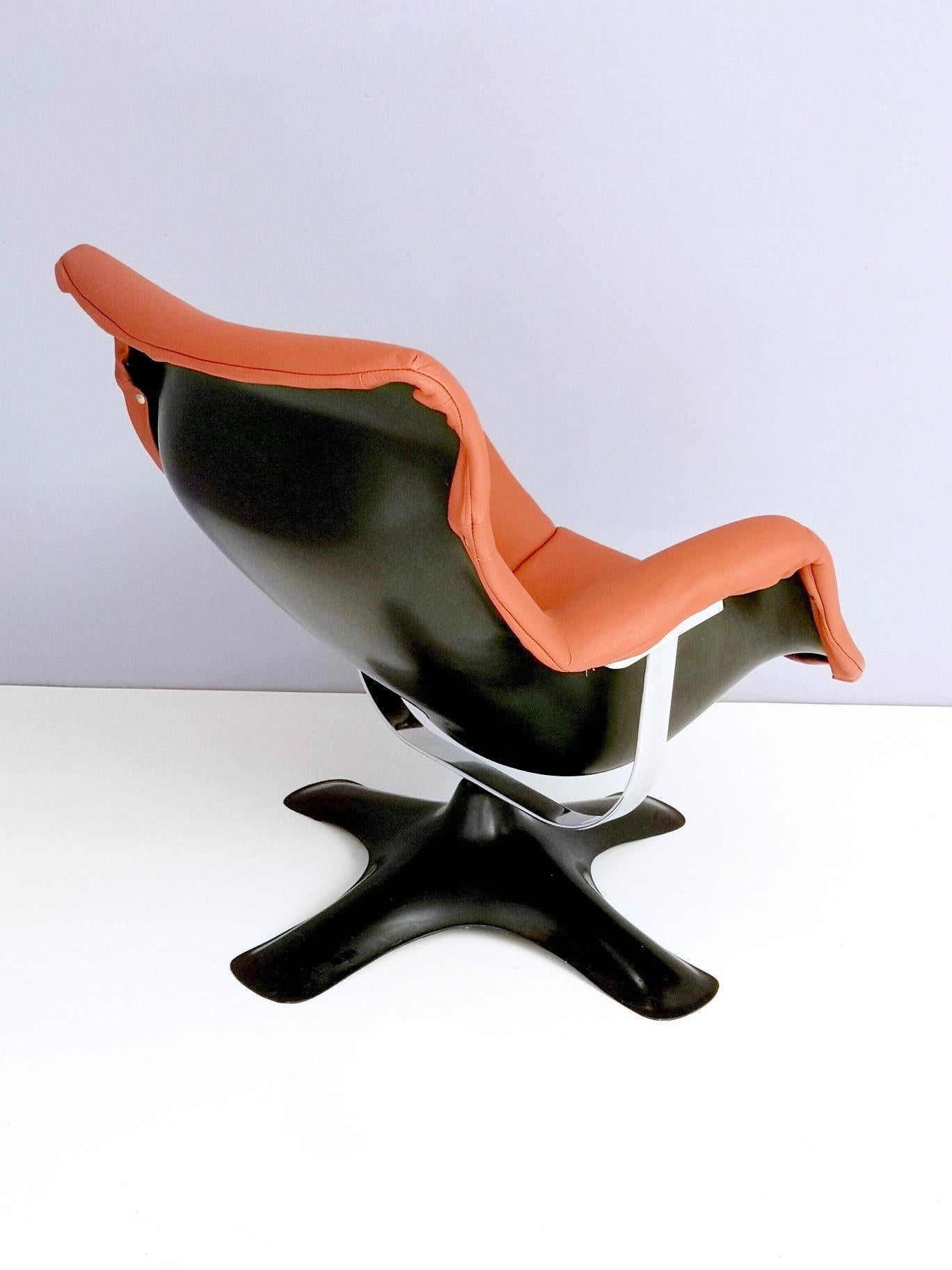 Space Age Karuselli Lounge Chair by Yrjö Kukkapuro for Haimi in Orange Leather, 1960s