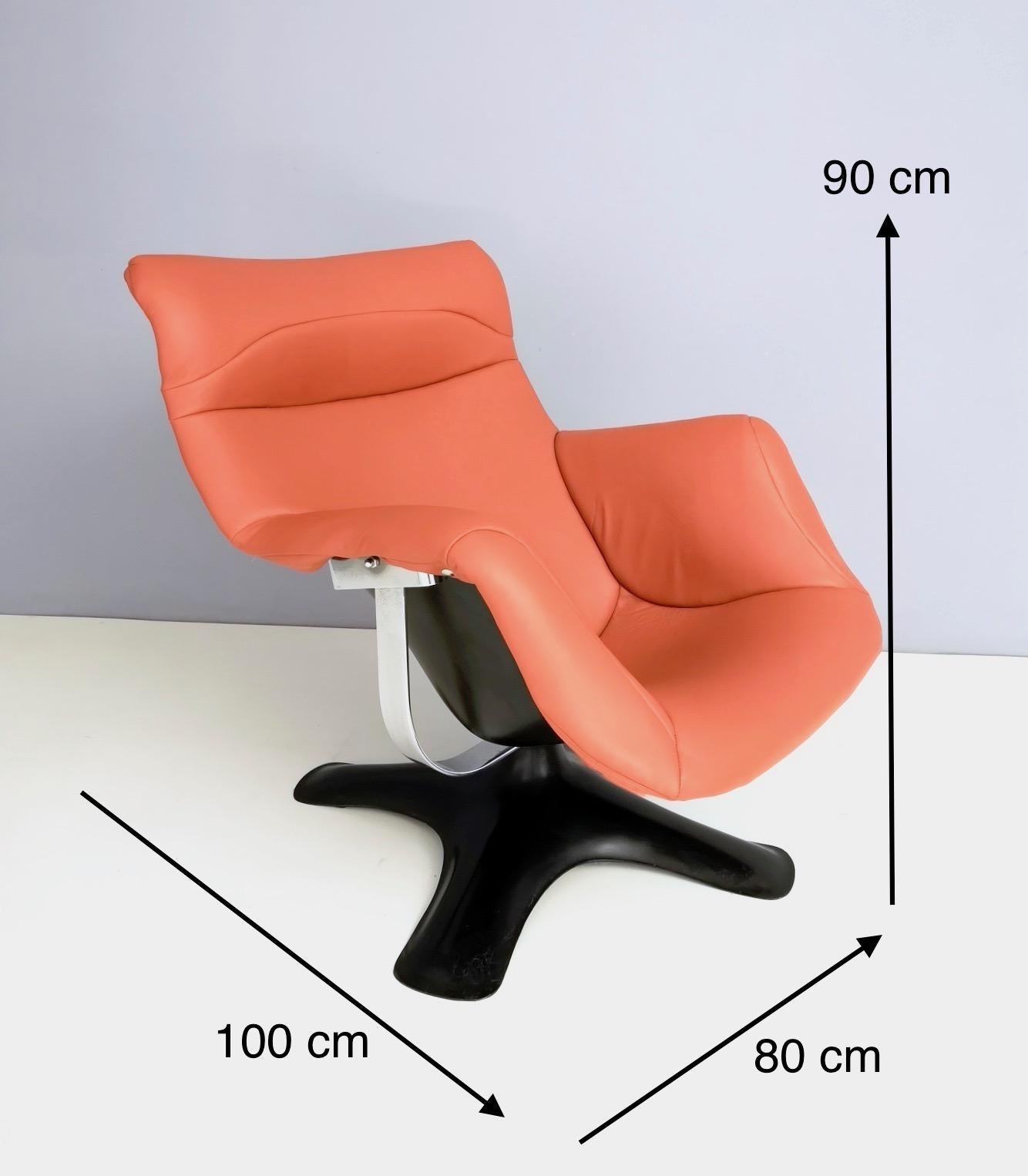 Karuselli Lounge Chair by Yrjö Kukkapuro for Haimi in Orange Leather, 1960s 2