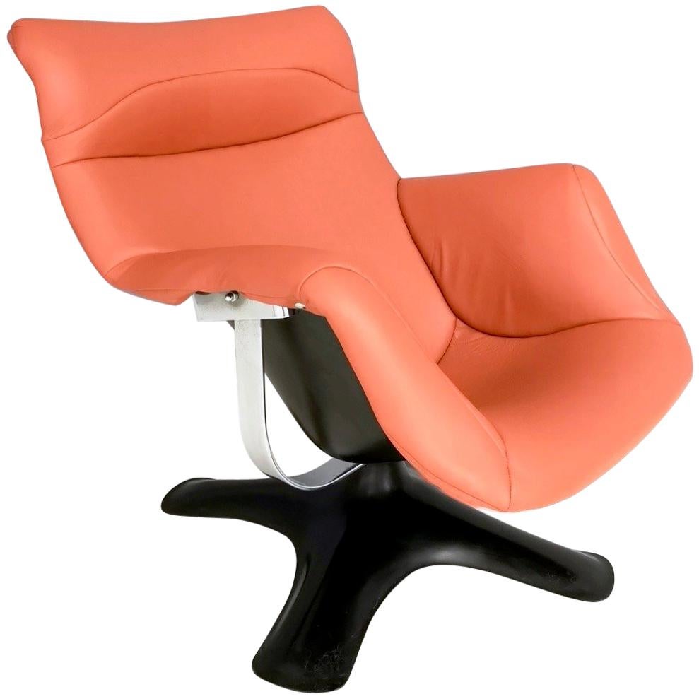 Karuselli Lounge Chair by Yrjö Kukkapuro for Haimi in Orange Leather, 1960s