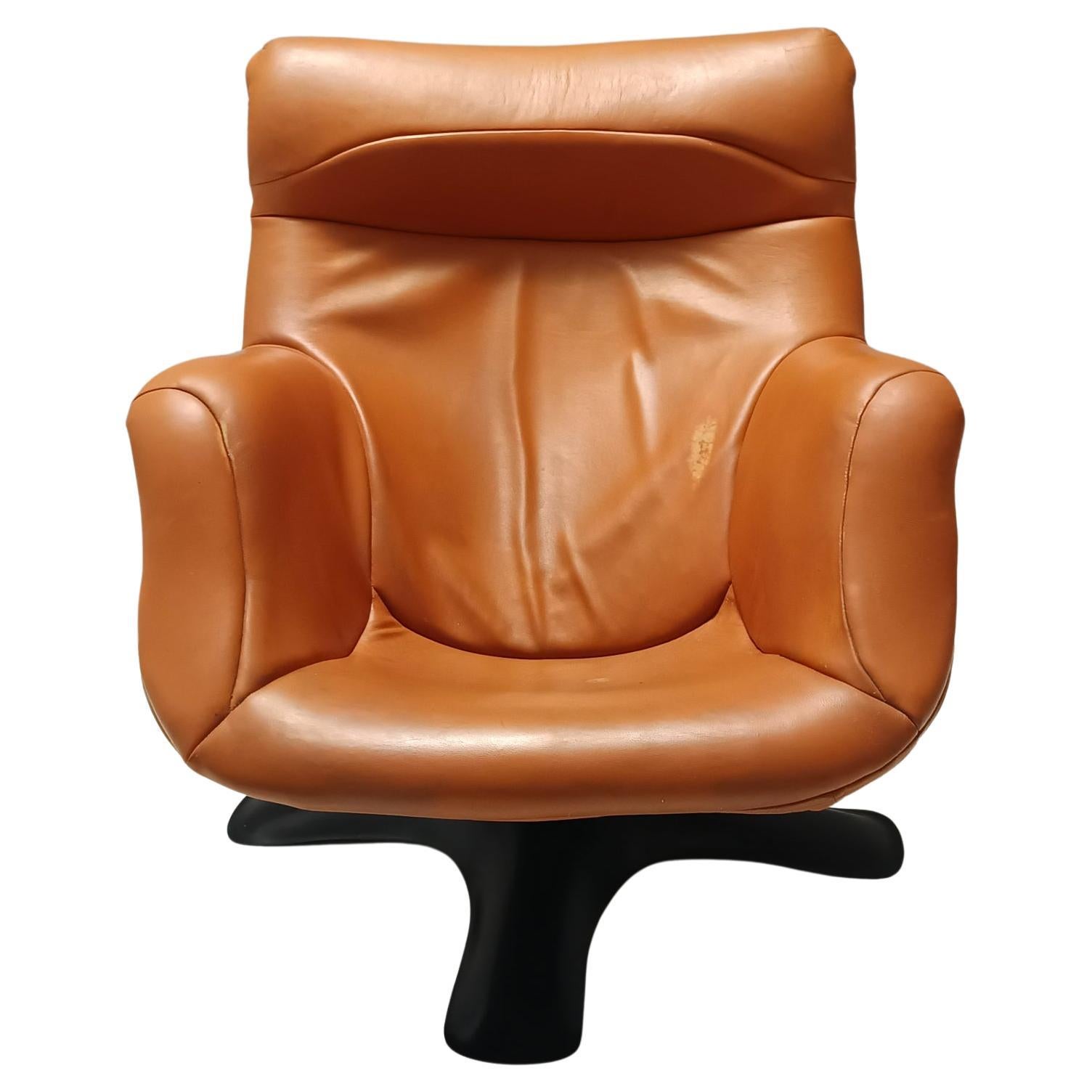 Karuselli Lounge Chair by Yrjö Kukkapuro for Haimi in Orange Leather, 1970s