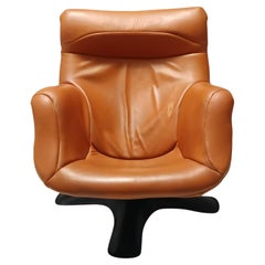 Chaise longue Karuselli par Yrjö Kukkapuro pour Haimi en cuir orange, 1970