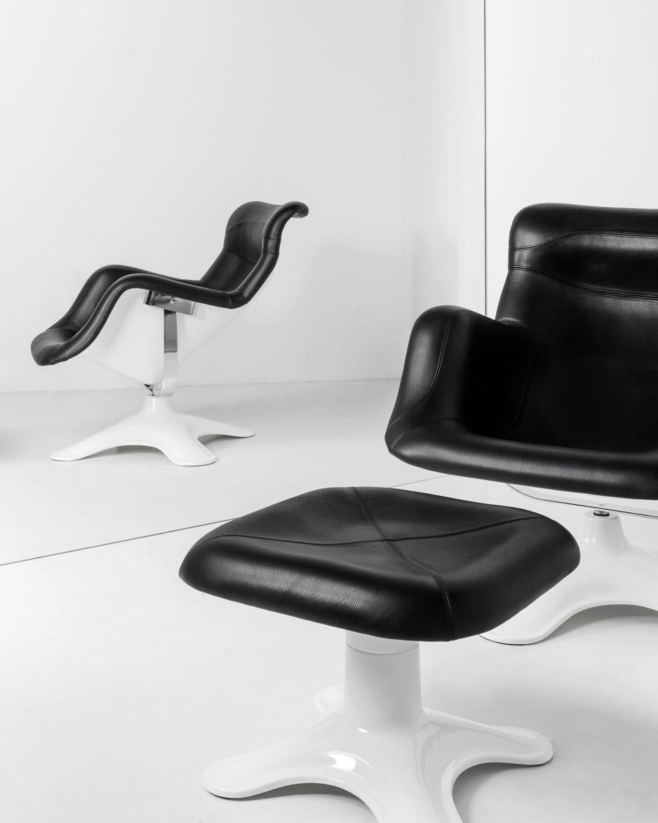Mid-Century Modern Karuselli Lounge Chair with Black Leather by Yrjö Kukkapuro & Artek