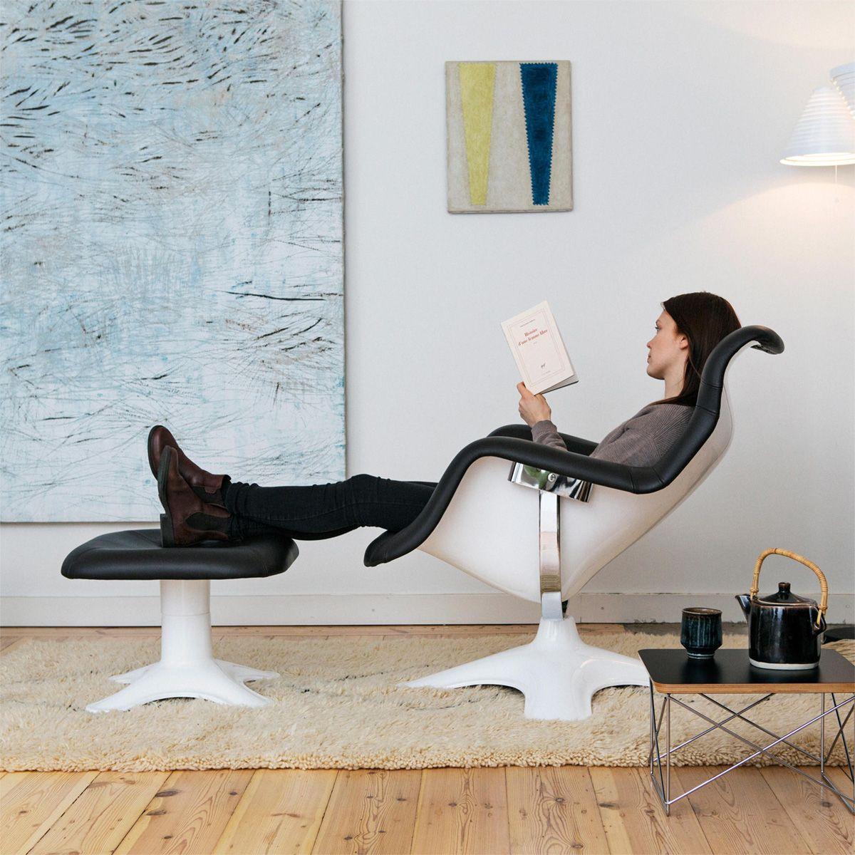Fiberglass Karuselli Lounge Chair with Black Leather by Yrjö Kukkapuro & Artek