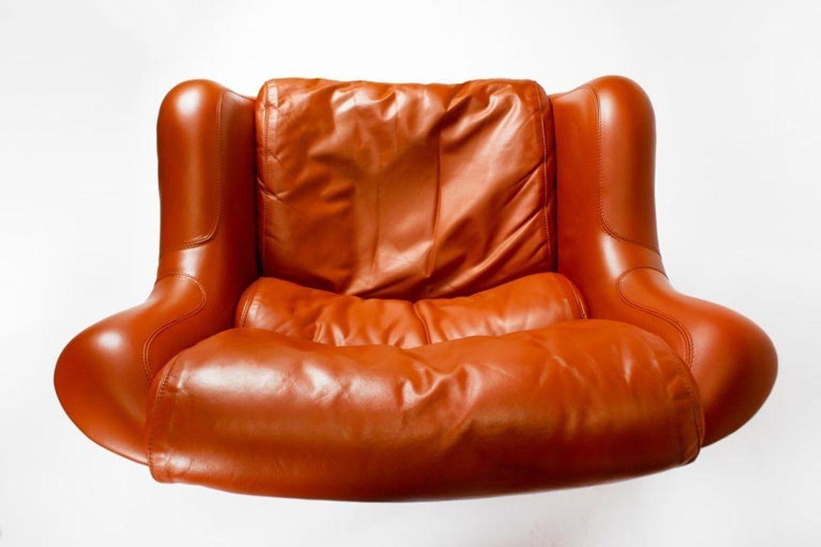 Leather Karuselli Tilt & Swivel Lounge Chair by Yrjo Kukkapuro for Haimi Finland 1960s For Sale