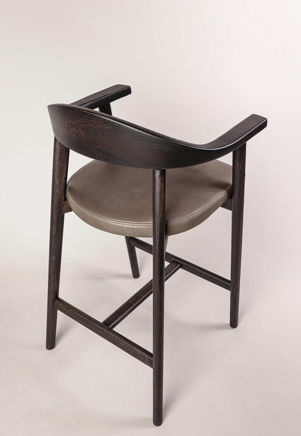 Canadian Karve Counter Stool, Bespoke Counter Stool in Solid Oak & Leather For Sale