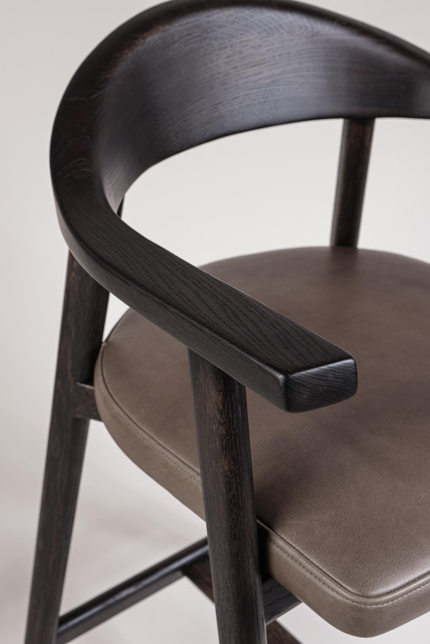 Contemporary Karve Counter Stool, Bespoke Counter Stool in Solid Oak & Leather For Sale