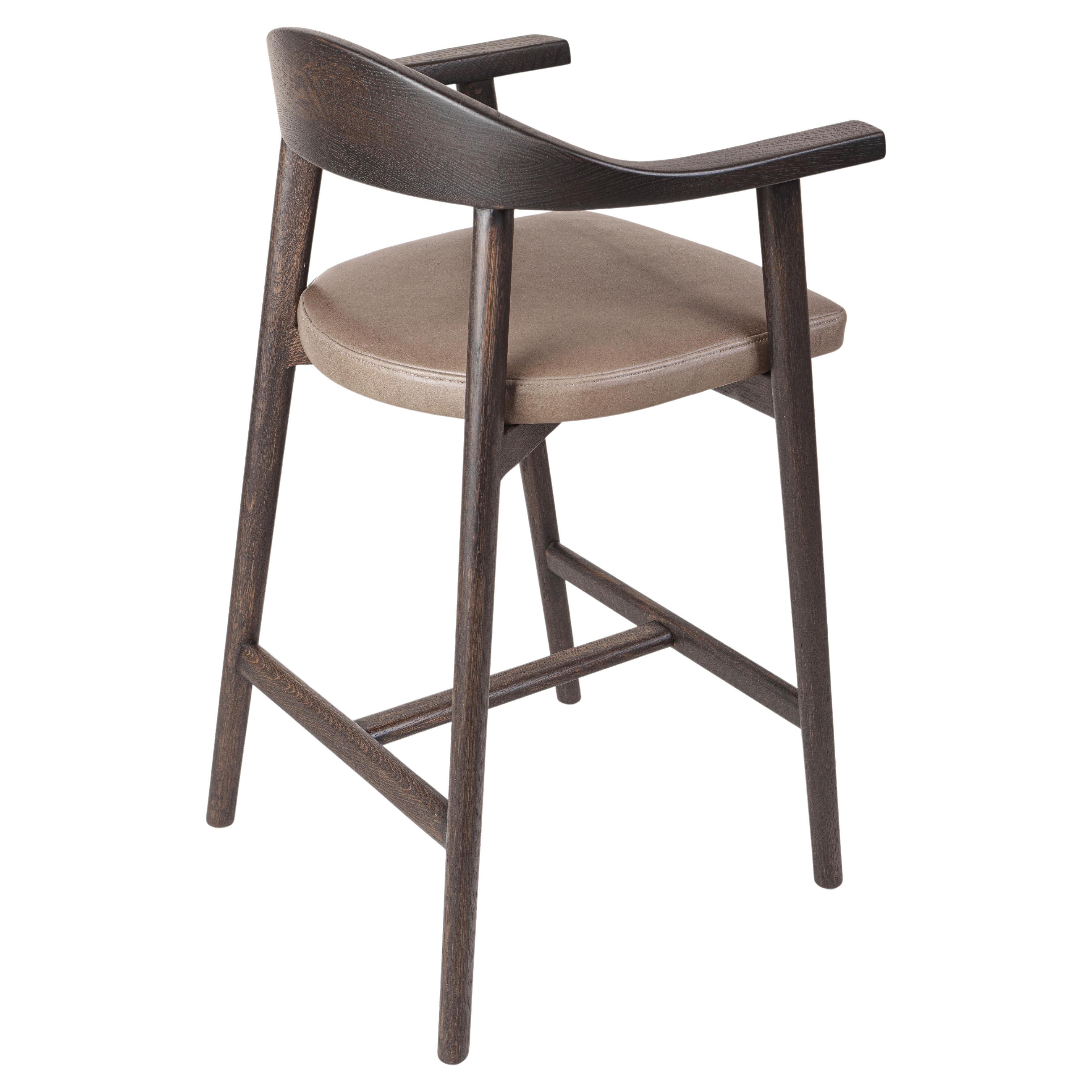 Karve Counter Stool, Bespoke Counter Stool in Solid Oak & Leather For Sale
