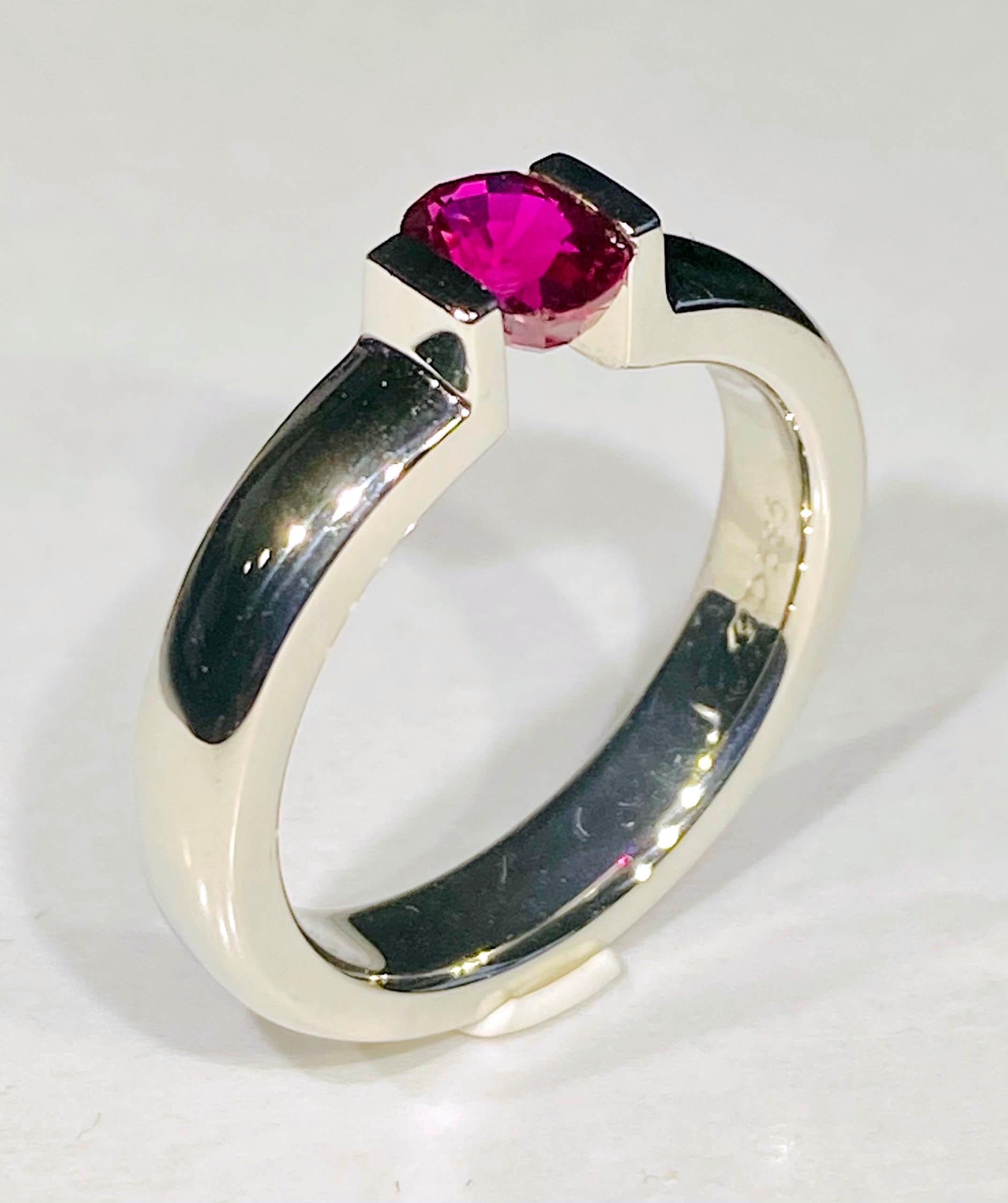 Oval Cut A Kary Adam Designed, 18kt White Gold Ruby Tension Ring