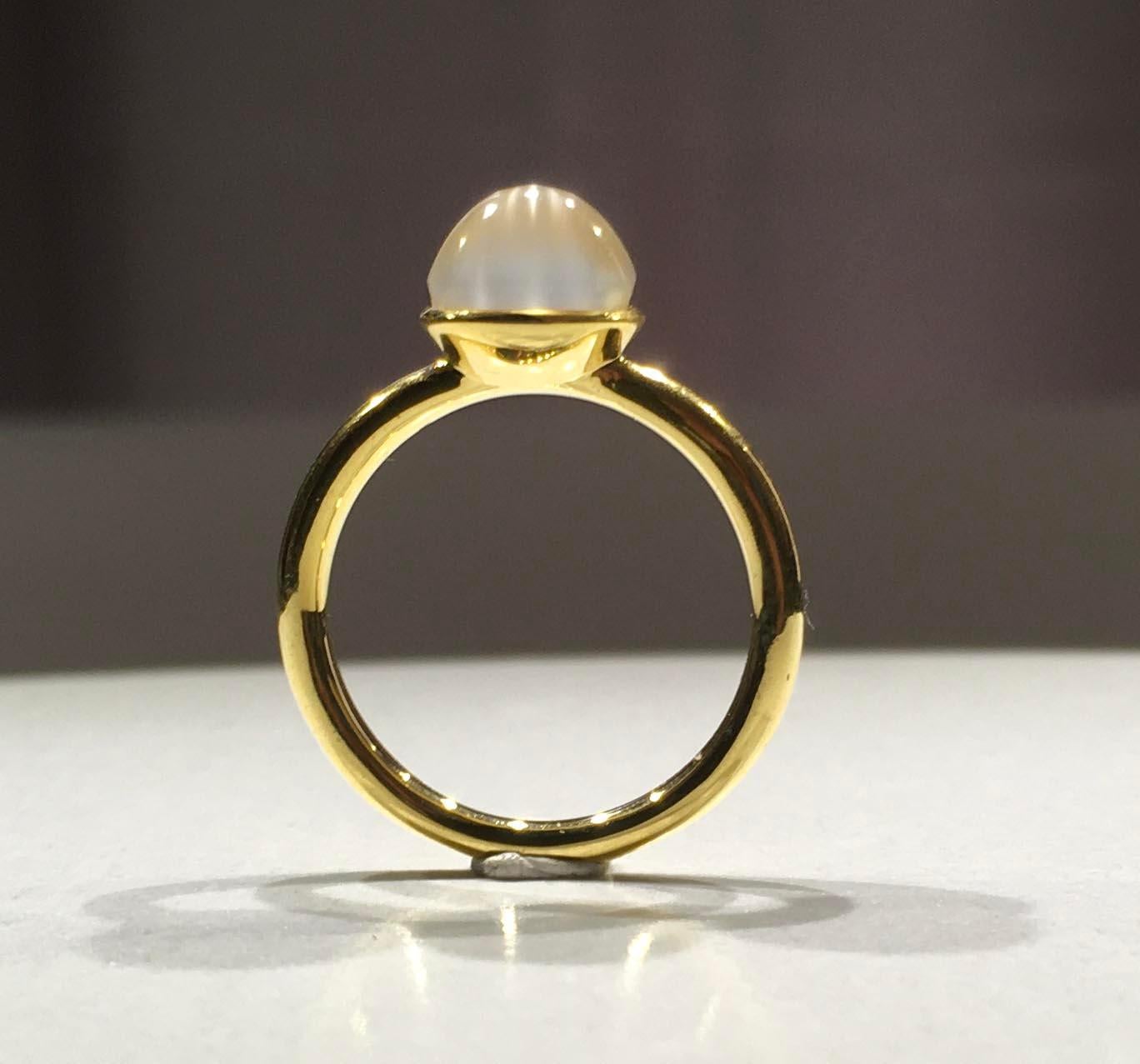 A Burmese Moonstone Ring Set in 14 Karat Gold For Sale 2