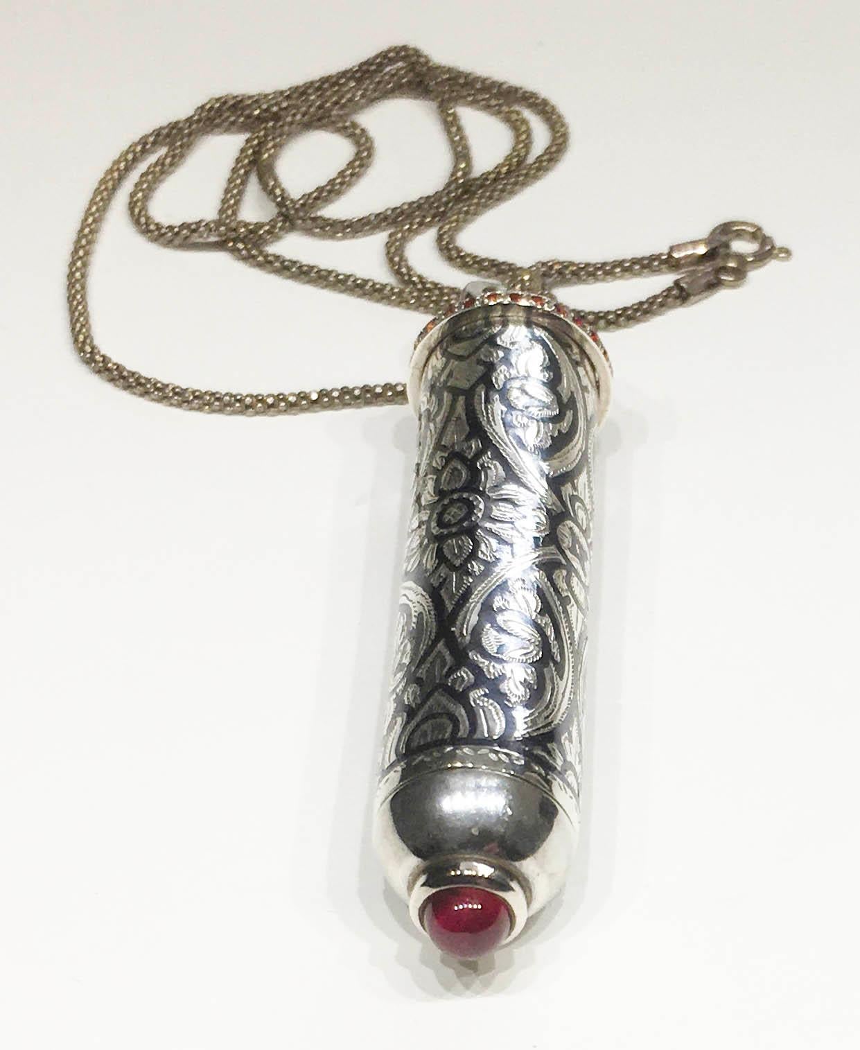 Women's or Men's A Silver Nielloware Pendant set with Red Sapphire & Ruby. For Sale