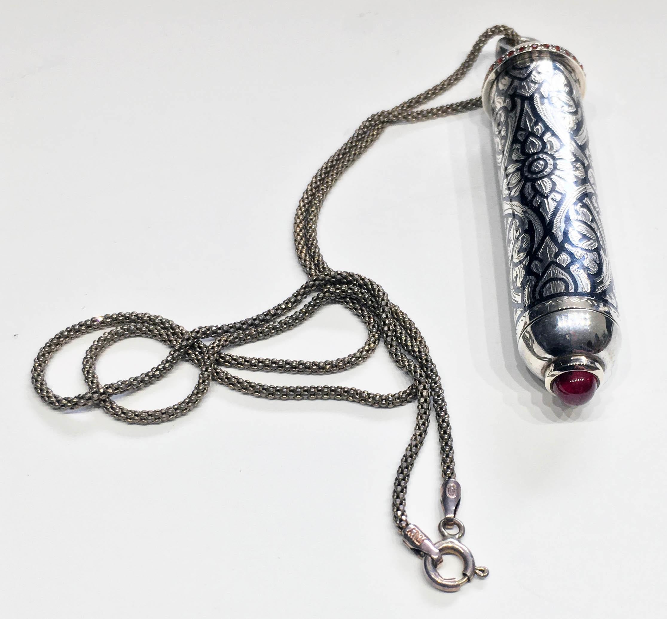 A Silver Nielloware Pendant set with Red Sapphire & Ruby. For Sale 3
