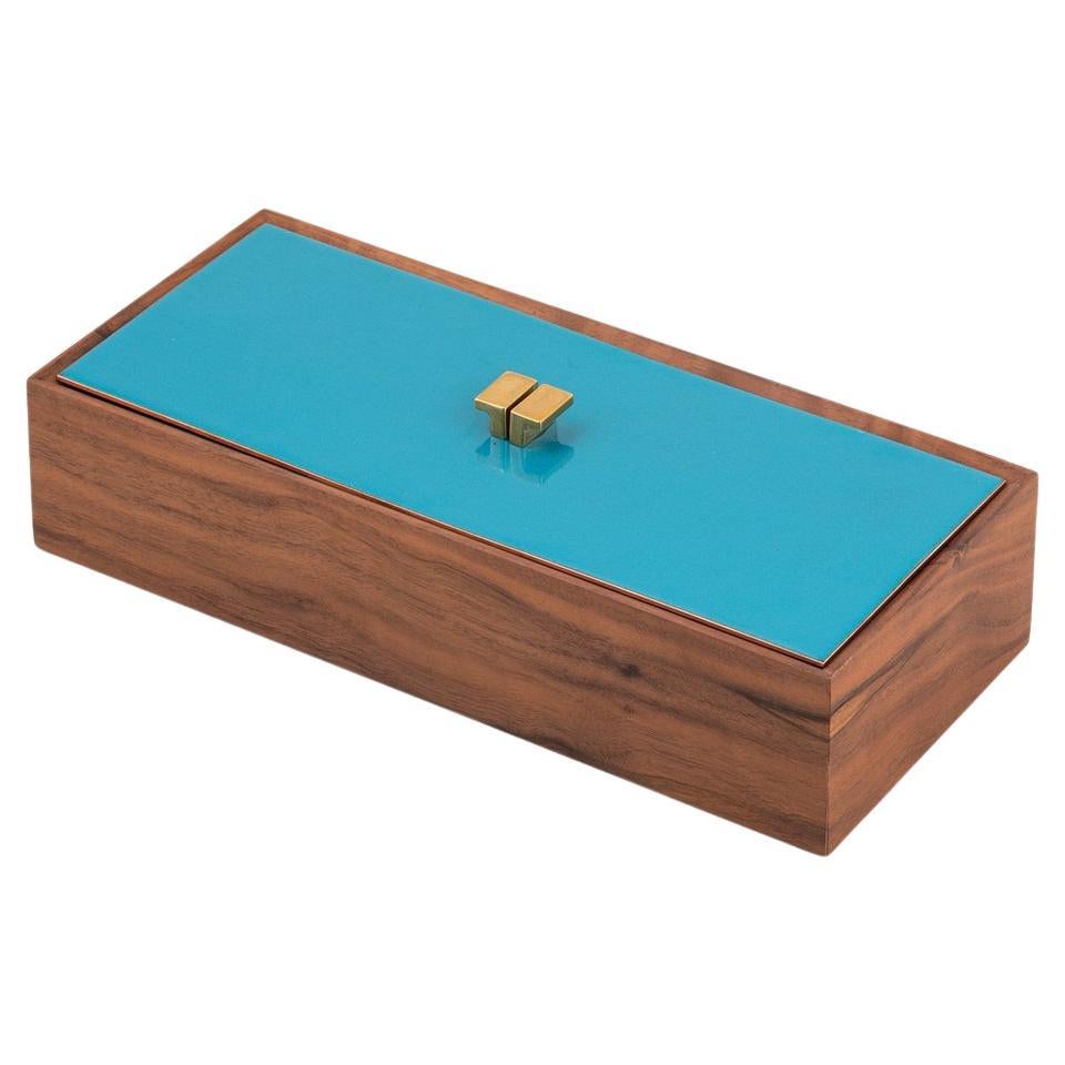 Kary, Jewellery Box in Solid Walnut and Bergamot Oil and Enamelled Copper Stopper For Sale