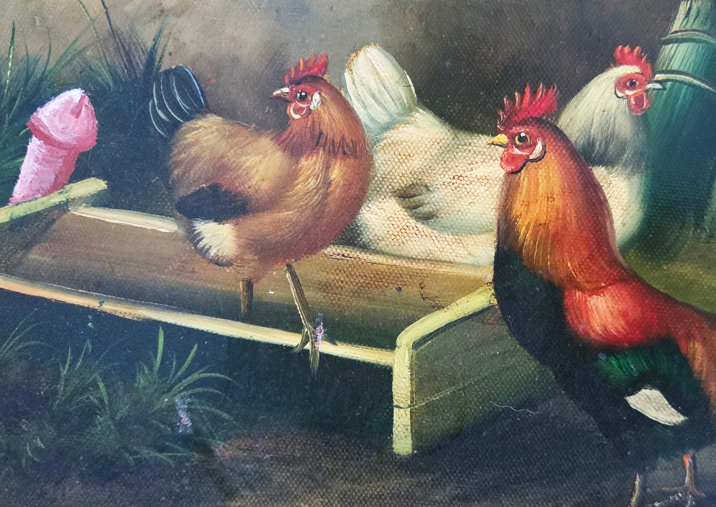 Aia con quattro galli - Painting Altro stile artistico di Karyn Mannix