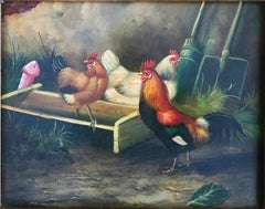 Barnyard with Four Cocks