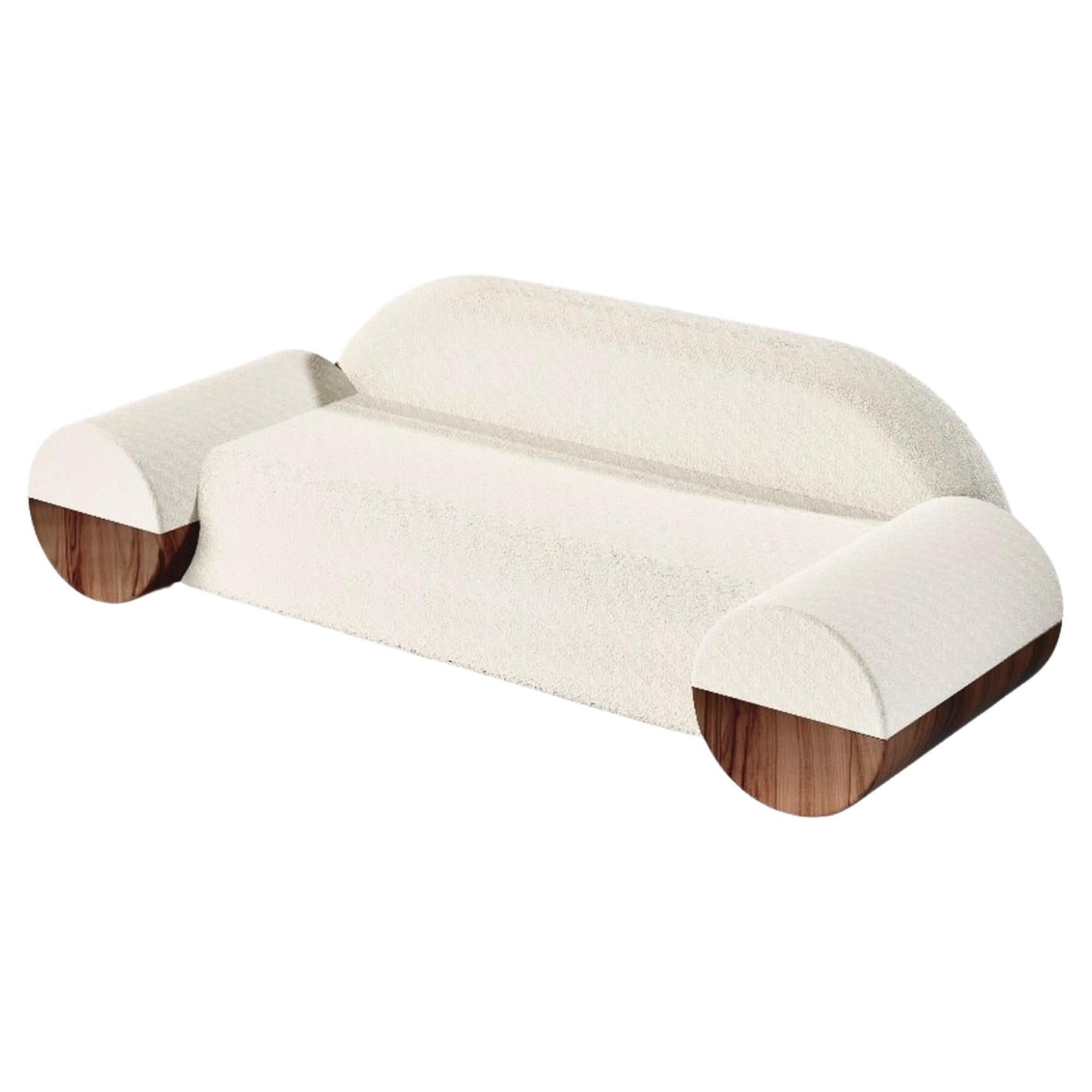 Kasa Sofa 2p by Kasadamo, Bouclé Cream with Wooden Finishes Version For Sale
