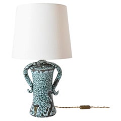 "Kasaï" Erato green craquelé handles ceramic lamp 32cm, Barracuda Edition.