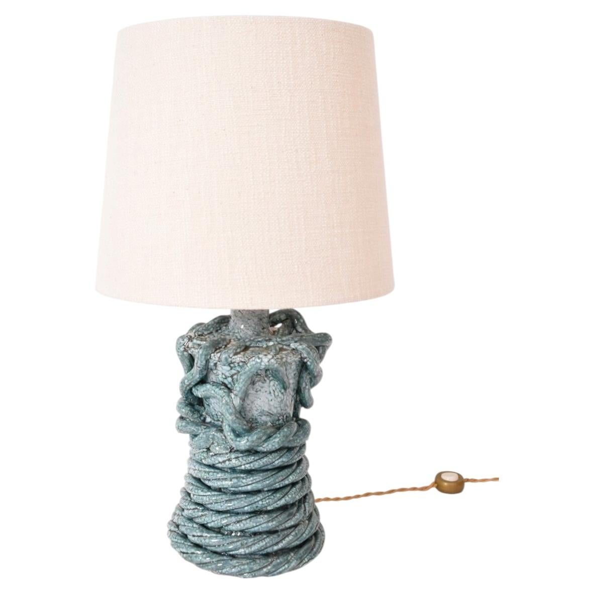 "Kasaï" Gorgone turquoise ceramic lamp 32cm, Barracuda Edition.