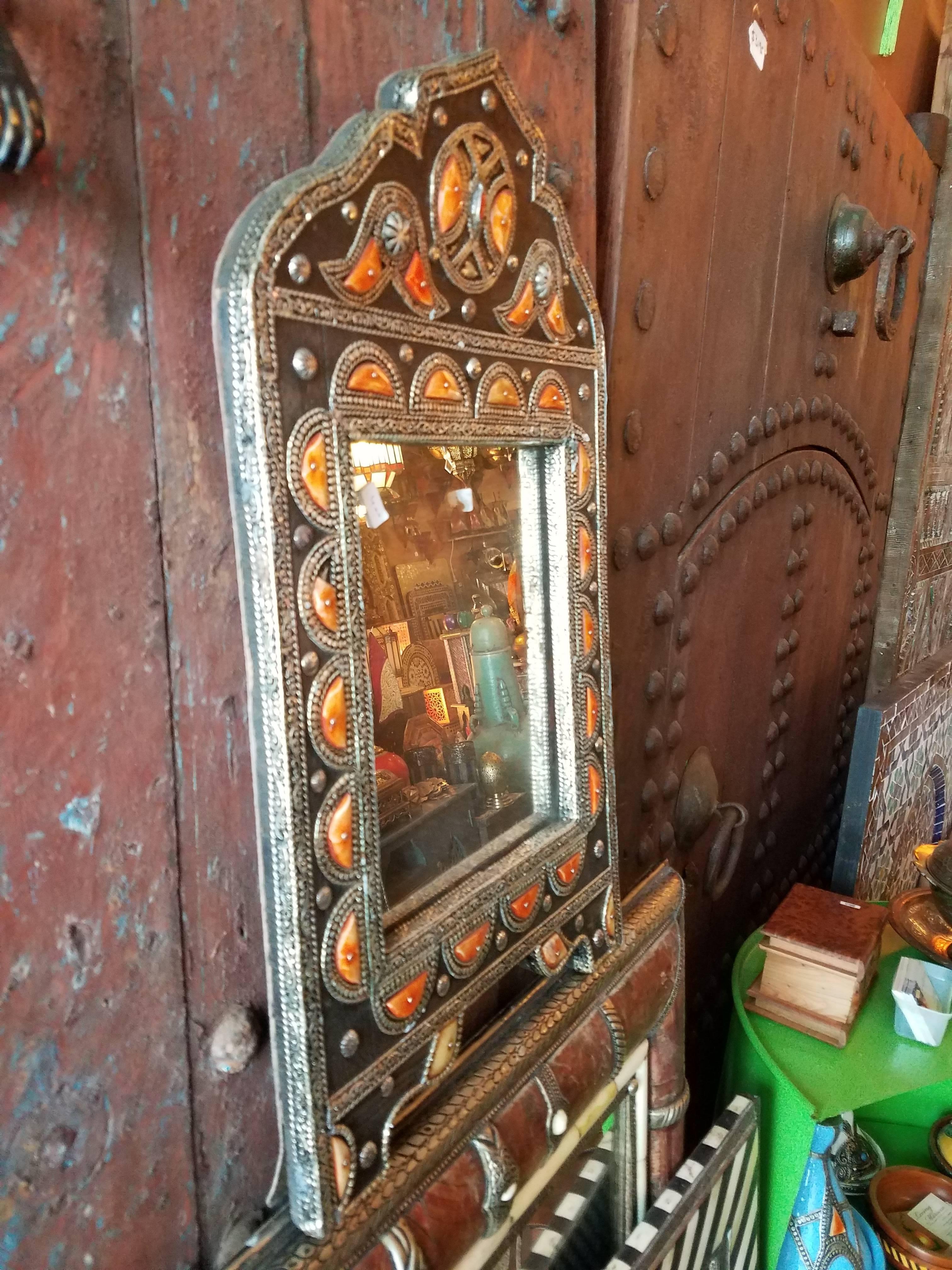 Kasbah Arched Moroccan Metal Inlaid Mirror, Marrakech For Sale 1