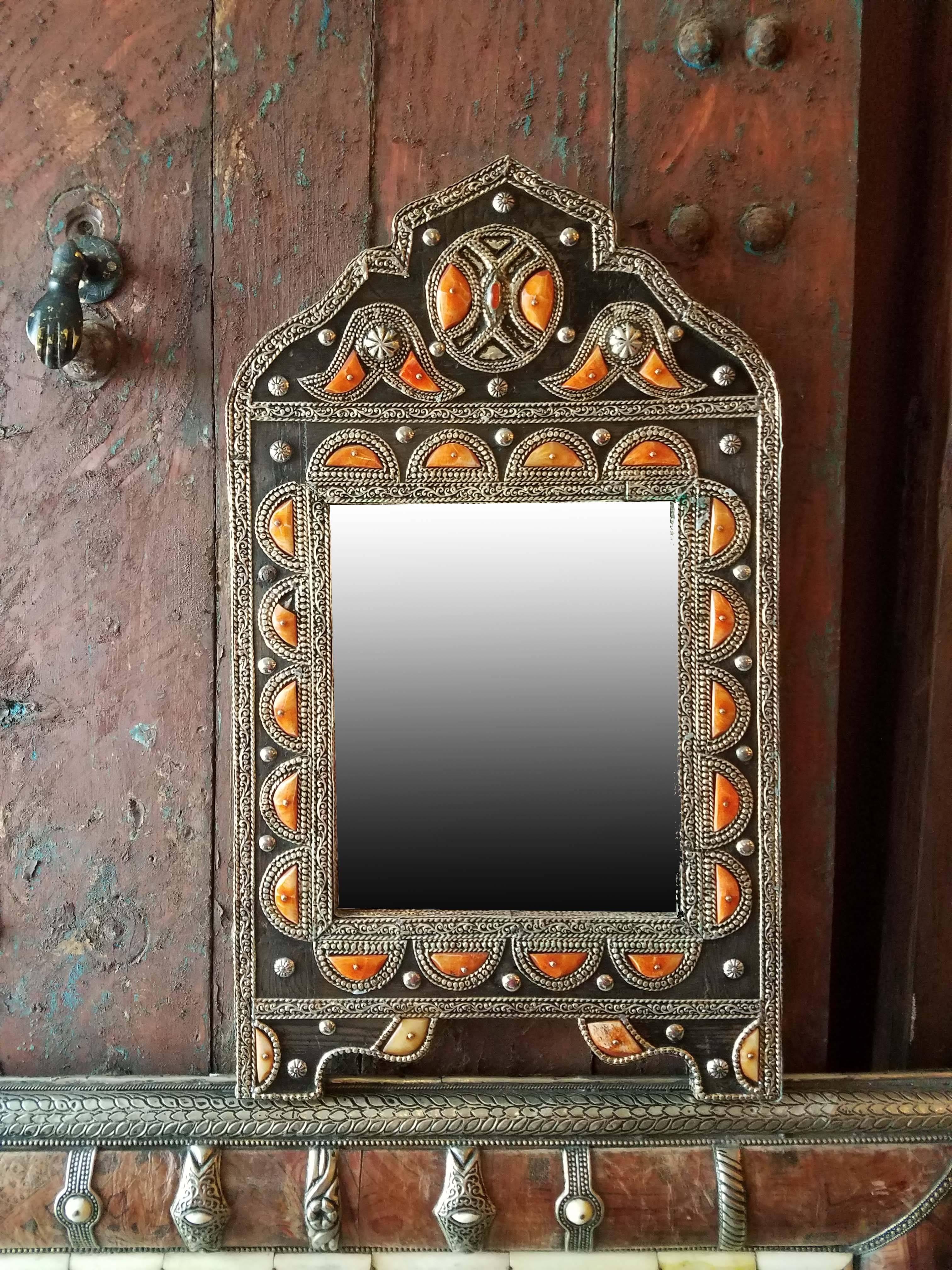 Kasbah Arched Moroccan Metal Inlaid Mirror, Marrakech For Sale 2