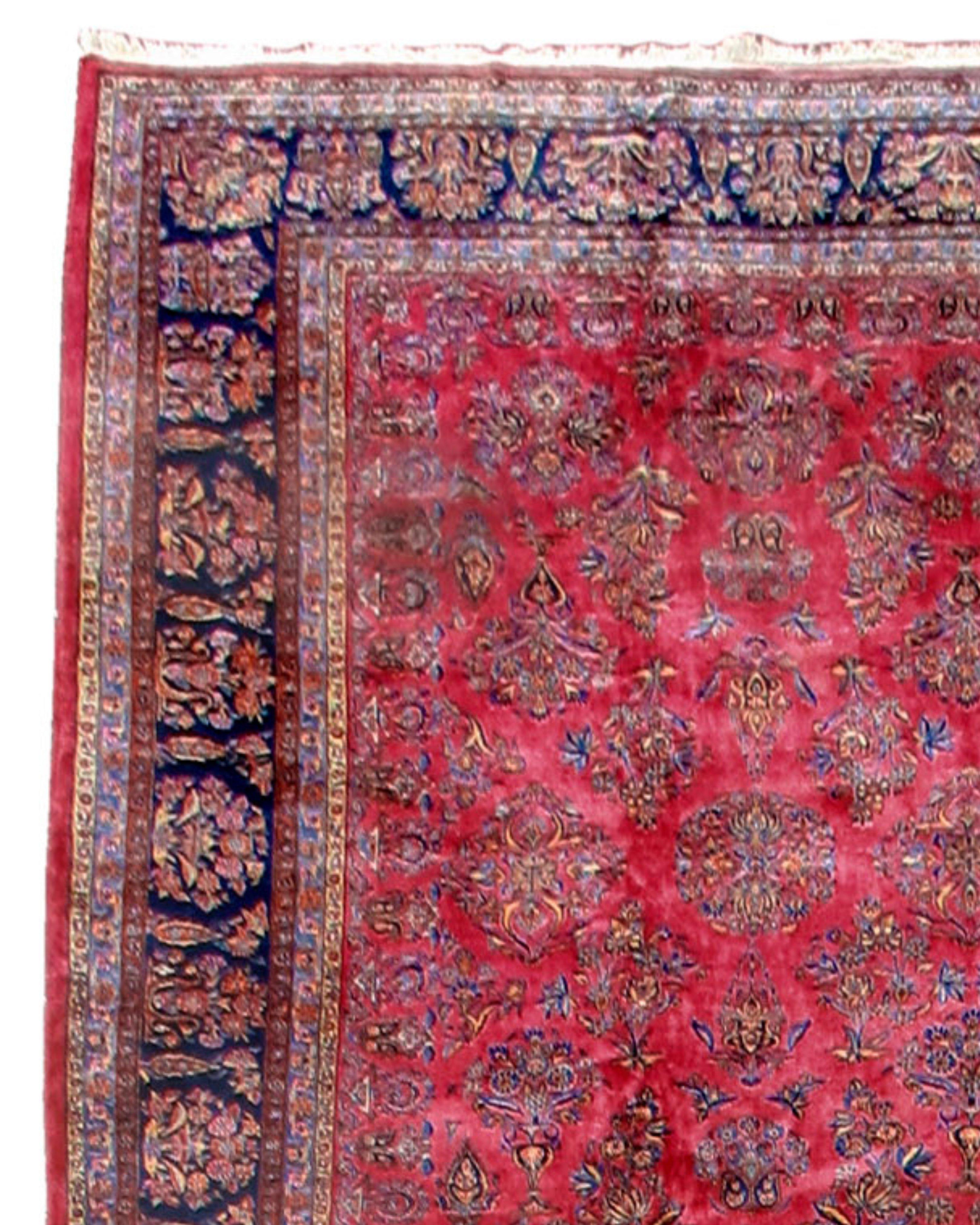 Hand-Knotted Large Antique Persian Kashan Carpet, c. 1930 For Sale
