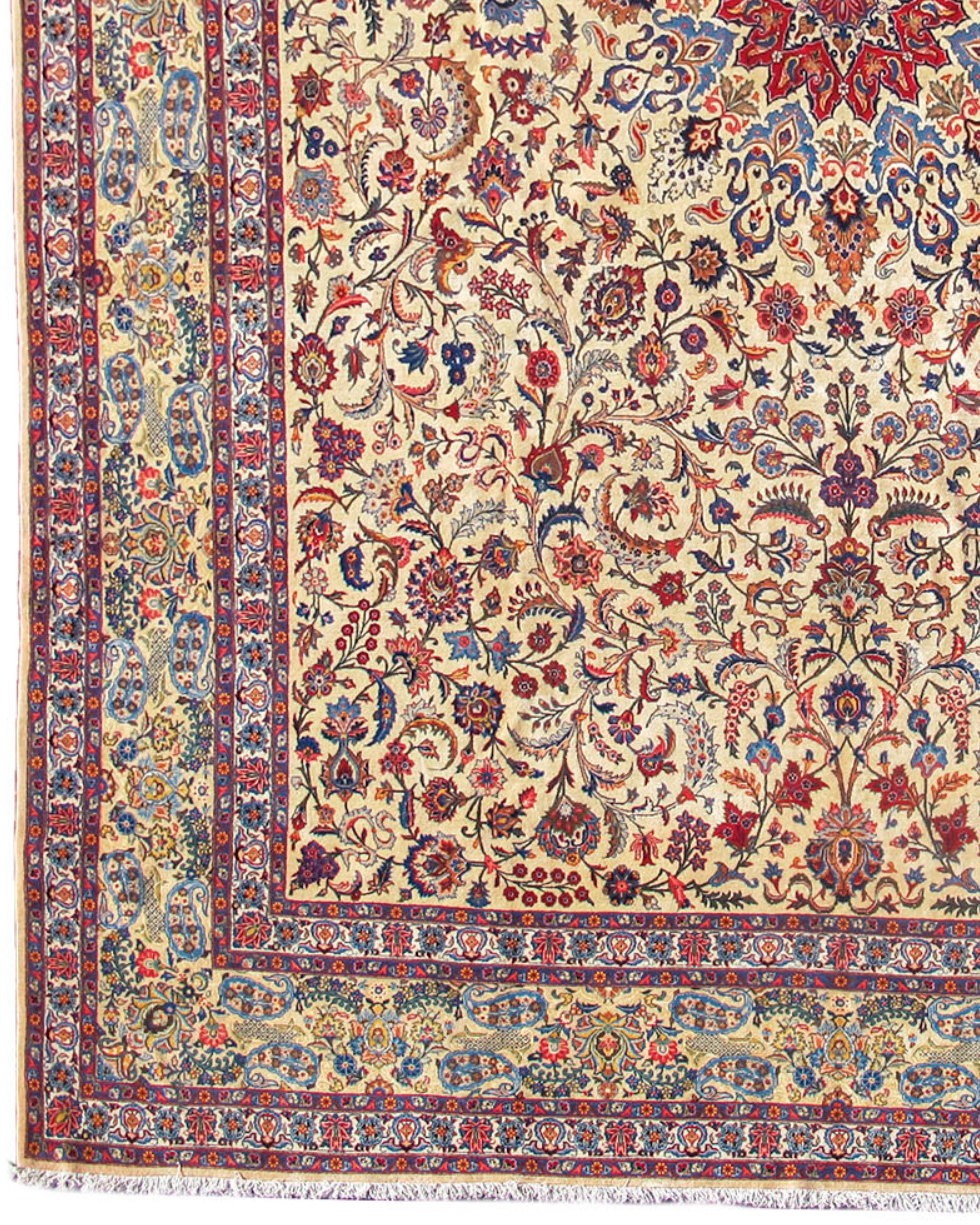 Hand-Woven Antique Large Persian Kashan Carpet, Mid-20th Century For Sale