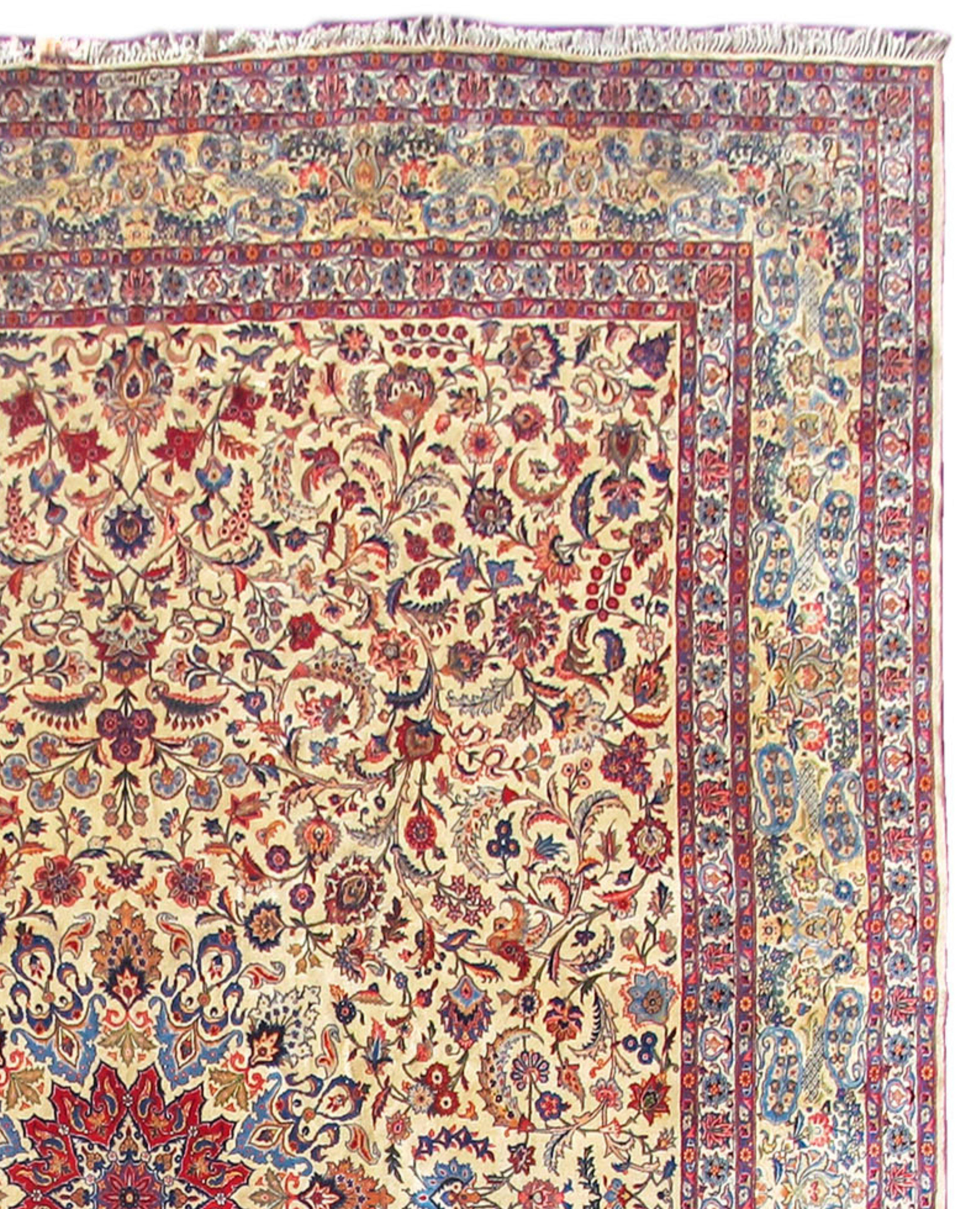 Wool Antique Large Persian Kashan Carpet, Mid-20th Century For Sale
