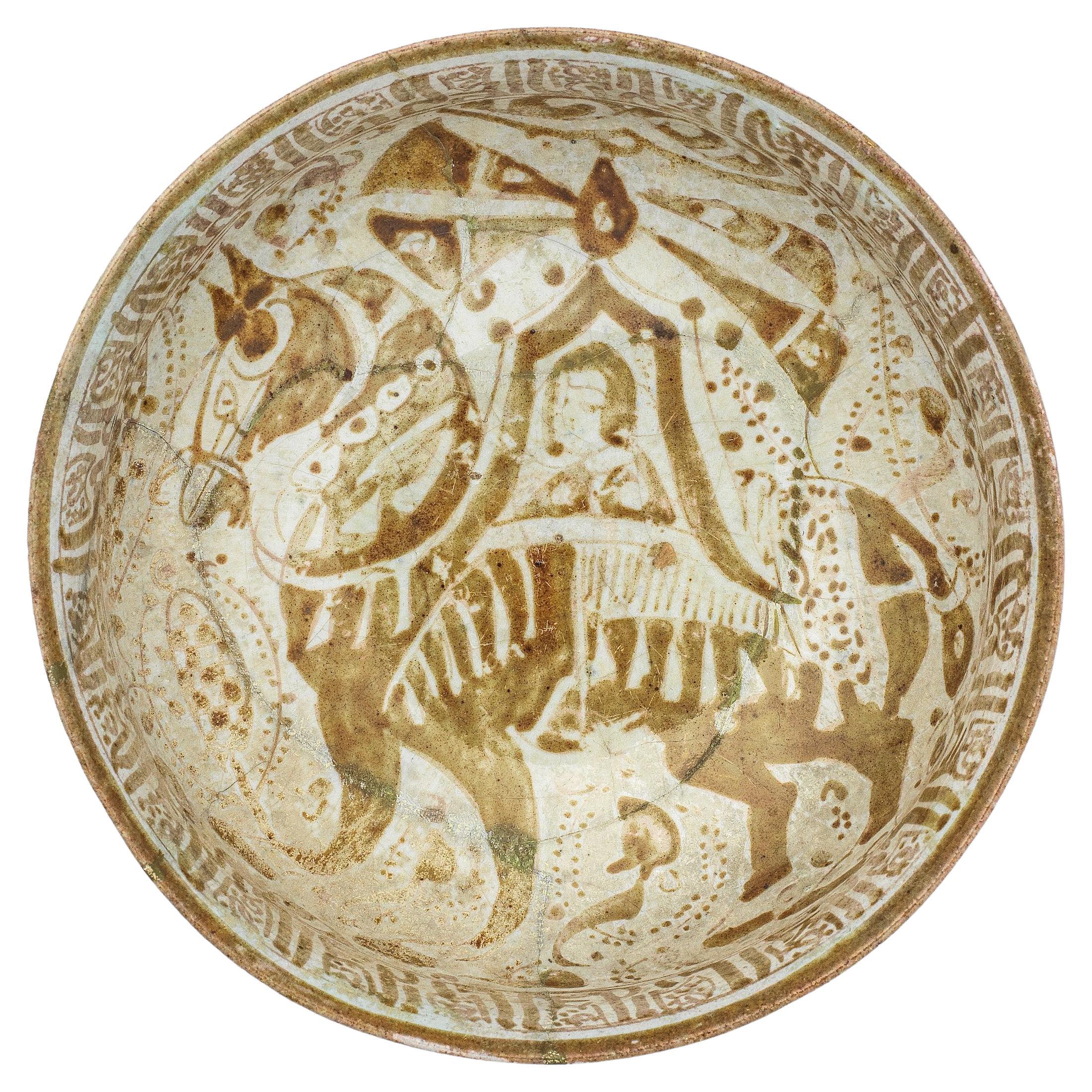 Kashan Lustre Bowl, 12th/13th Century, Horse and Rider Motif, Antique im Angebot