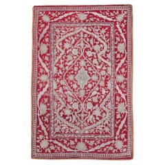 Kashan Metallic Thread Embroidery Rug, c. 1900