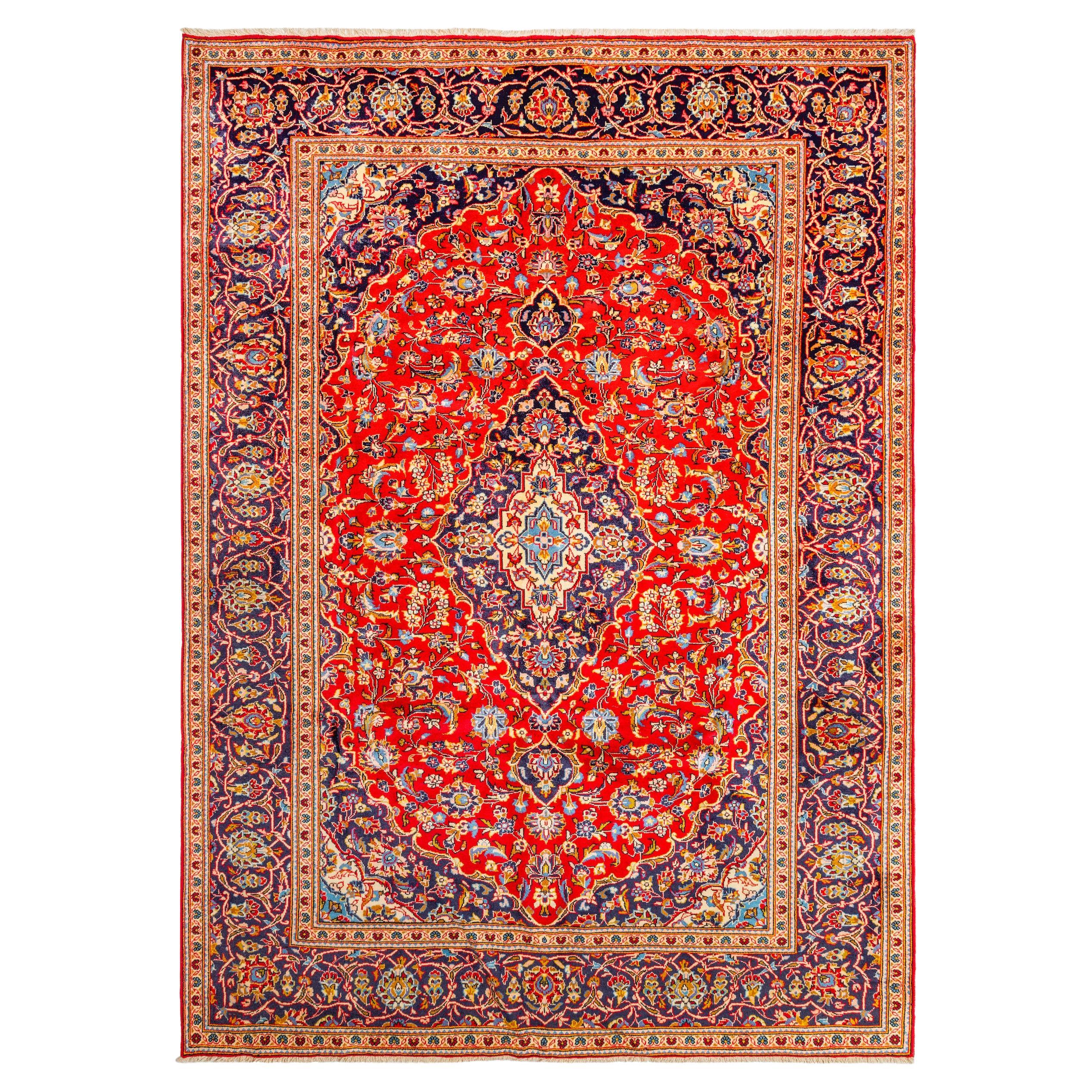 Authentique tapis persan rouge à fleurs 9' 3" x 6' 9"