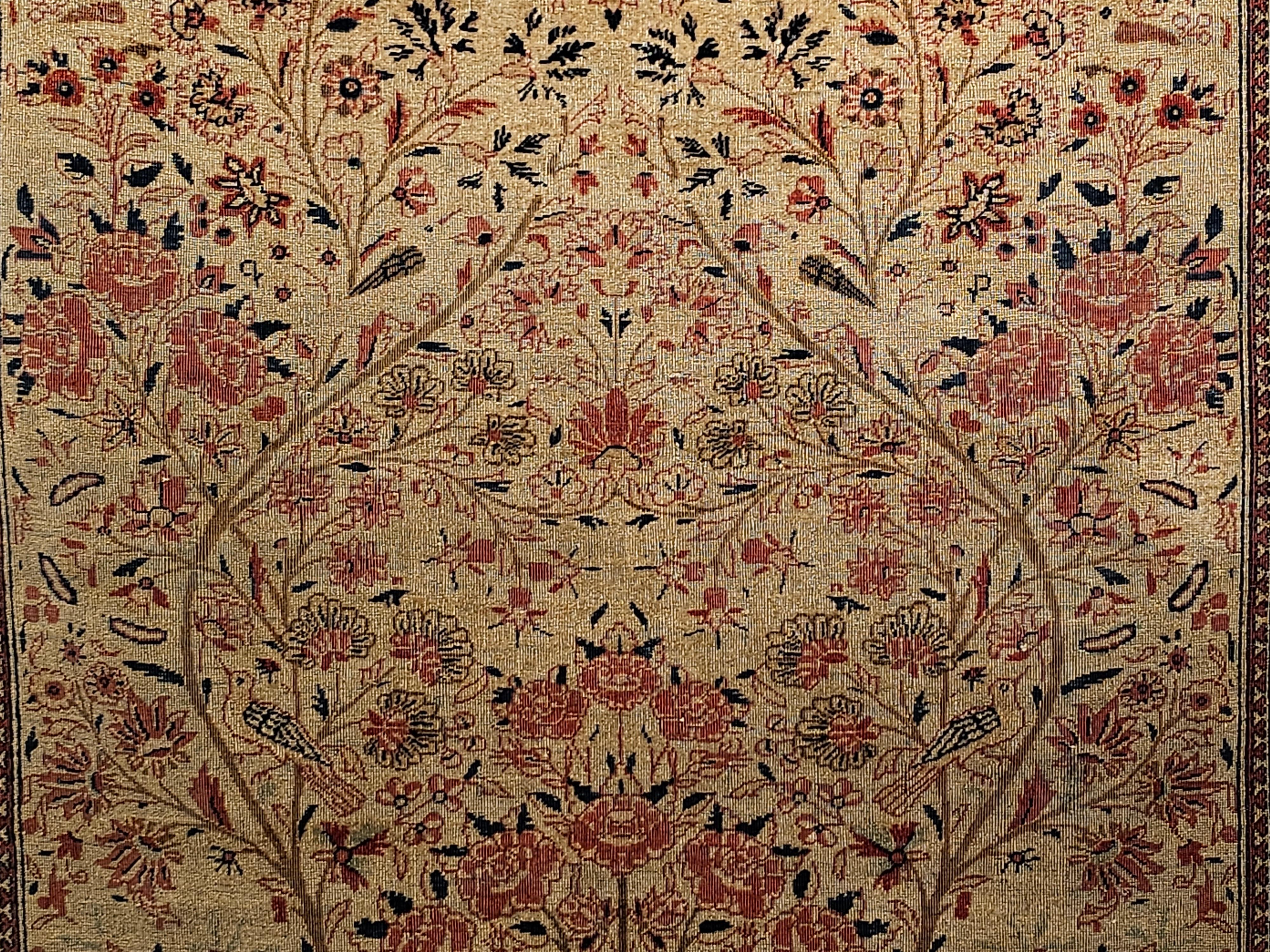 19th Century Persian Kashan Vase “Tree of Life” Rug in Ivory, Brick Red, Navy For Sale 1