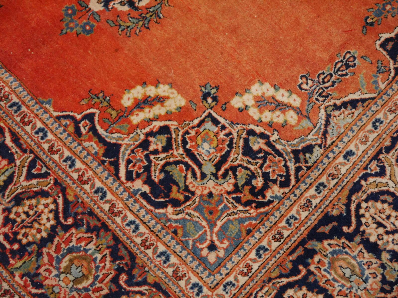 Vintage-Teppich von Kashan, handgeknüpft in Lachs und Blau – Kollektion Djoharian im Angebot 5