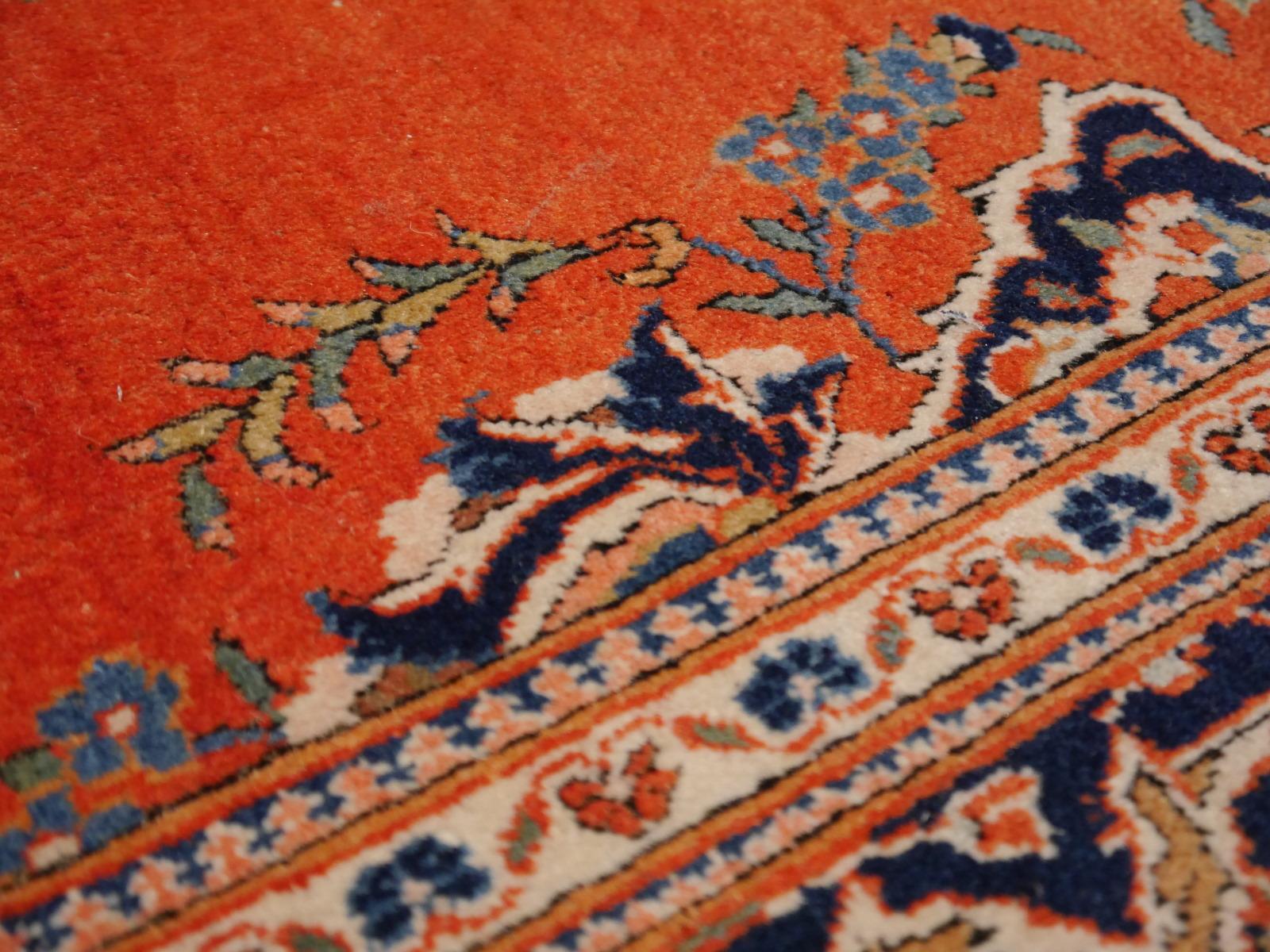 Kashan vintage rug, hand-knotted in salmon and blue - Djoharian Collection For Sale 8