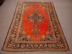 Kashan vintage rug, hand-knotted in salmon and blue - Djoharian Collection