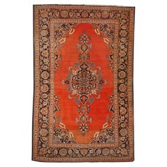 Vintage-Teppich von Kashan, handgeknüpft in Lachs und Blau – Kollektion Djoharian