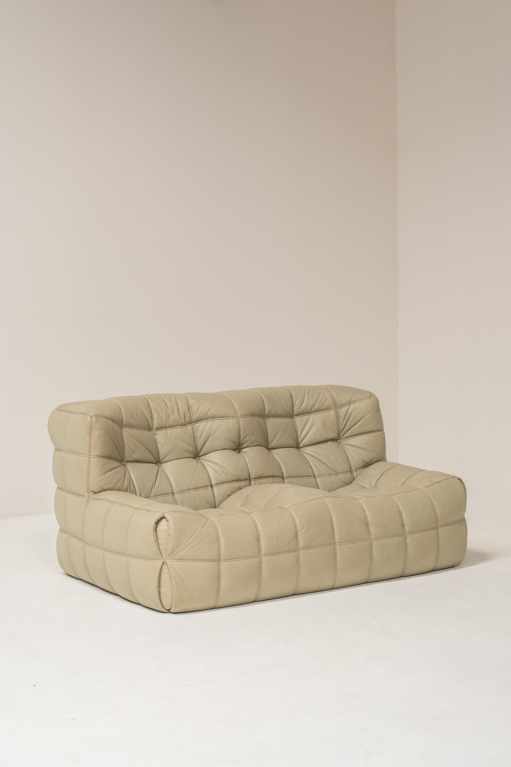 Mid-Century moderno Divano a 2 posti Kashima di Michel Ducaroy per Ligne Roset, pelle originale, anni '70 in vendita