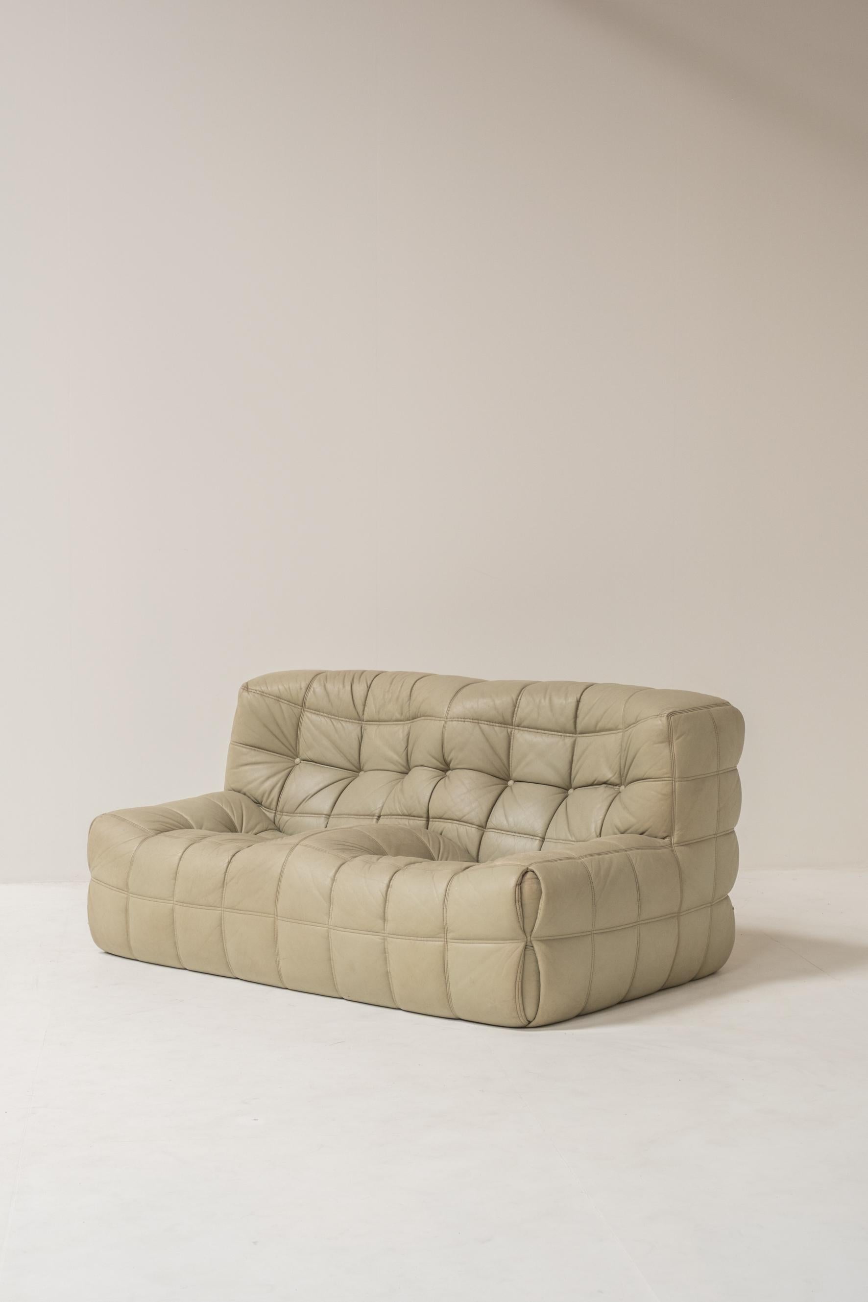 Francese Divano a 2 posti Kashima di Michel Ducaroy per Ligne Roset, pelle originale, anni '70 in vendita