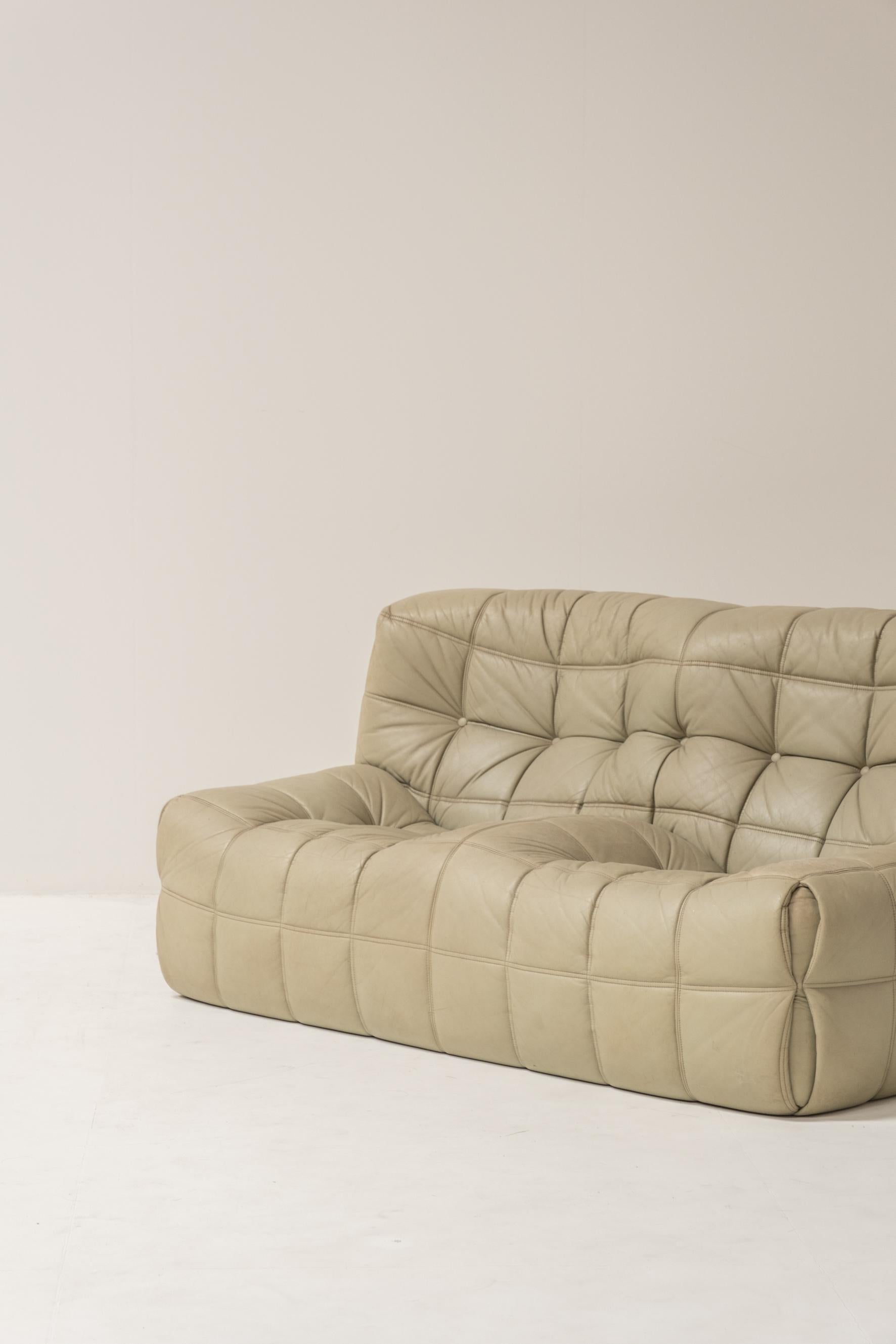 XX secolo Divano a 2 posti Kashima di Michel Ducaroy per Ligne Roset, pelle originale, anni '70 in vendita