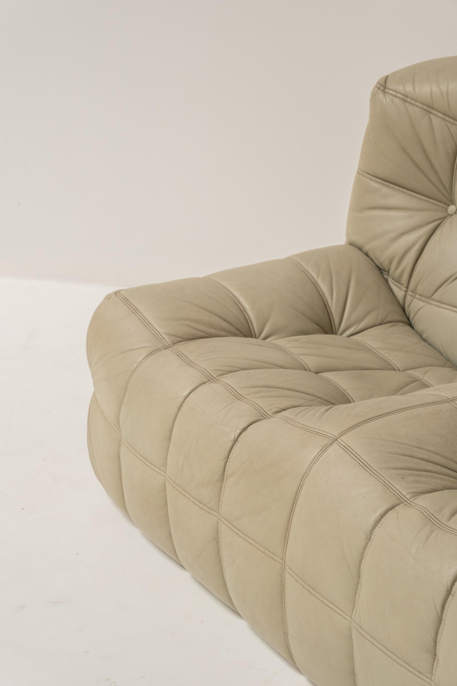 Pelle Divano a 2 posti Kashima di Michel Ducaroy per Ligne Roset, pelle originale, anni '70 in vendita