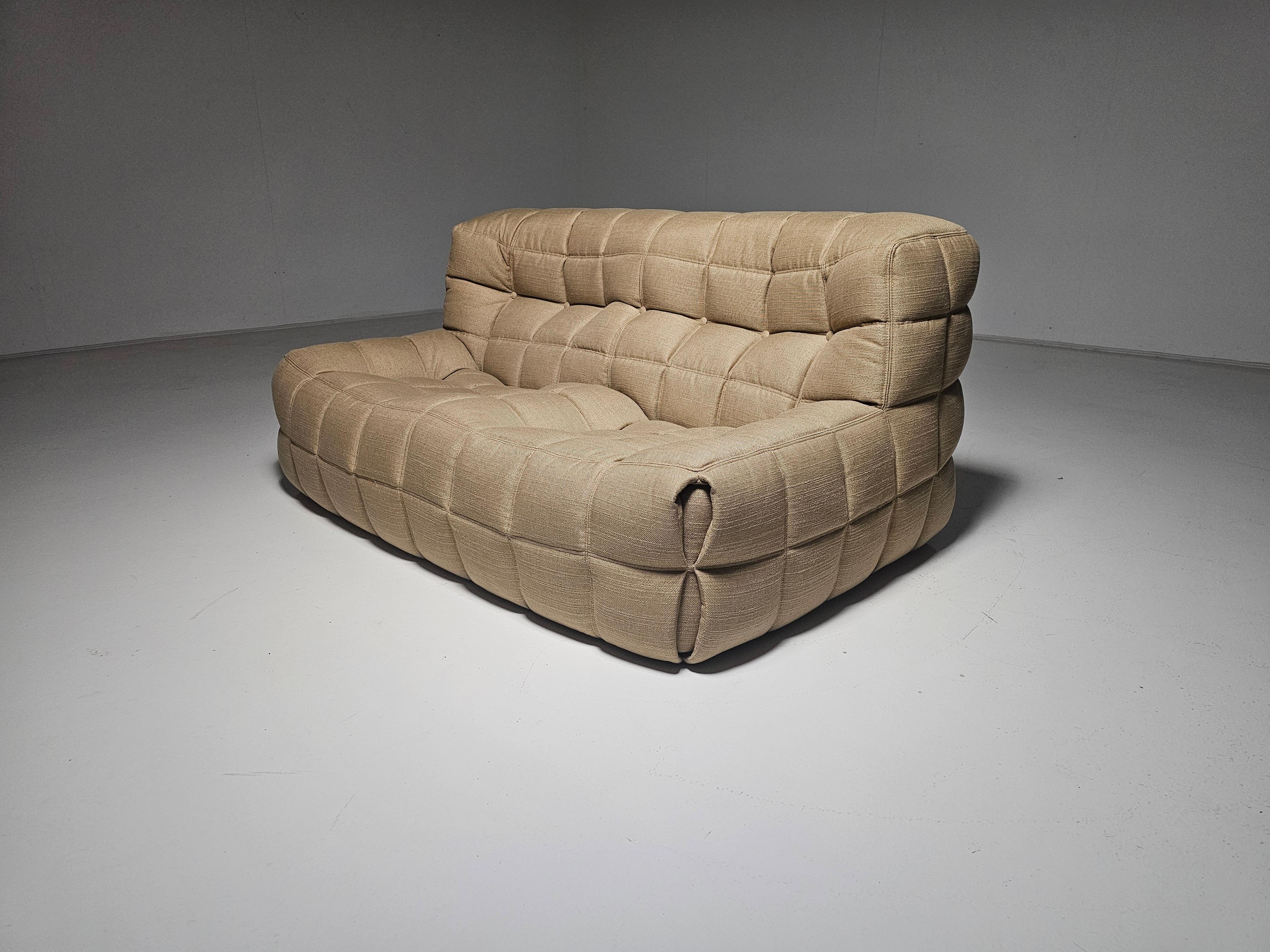 Mid-Century Modern Canapé 2 places Kashima en tissu sable de Michel Ducaroy pour Ligne Roset, 1970