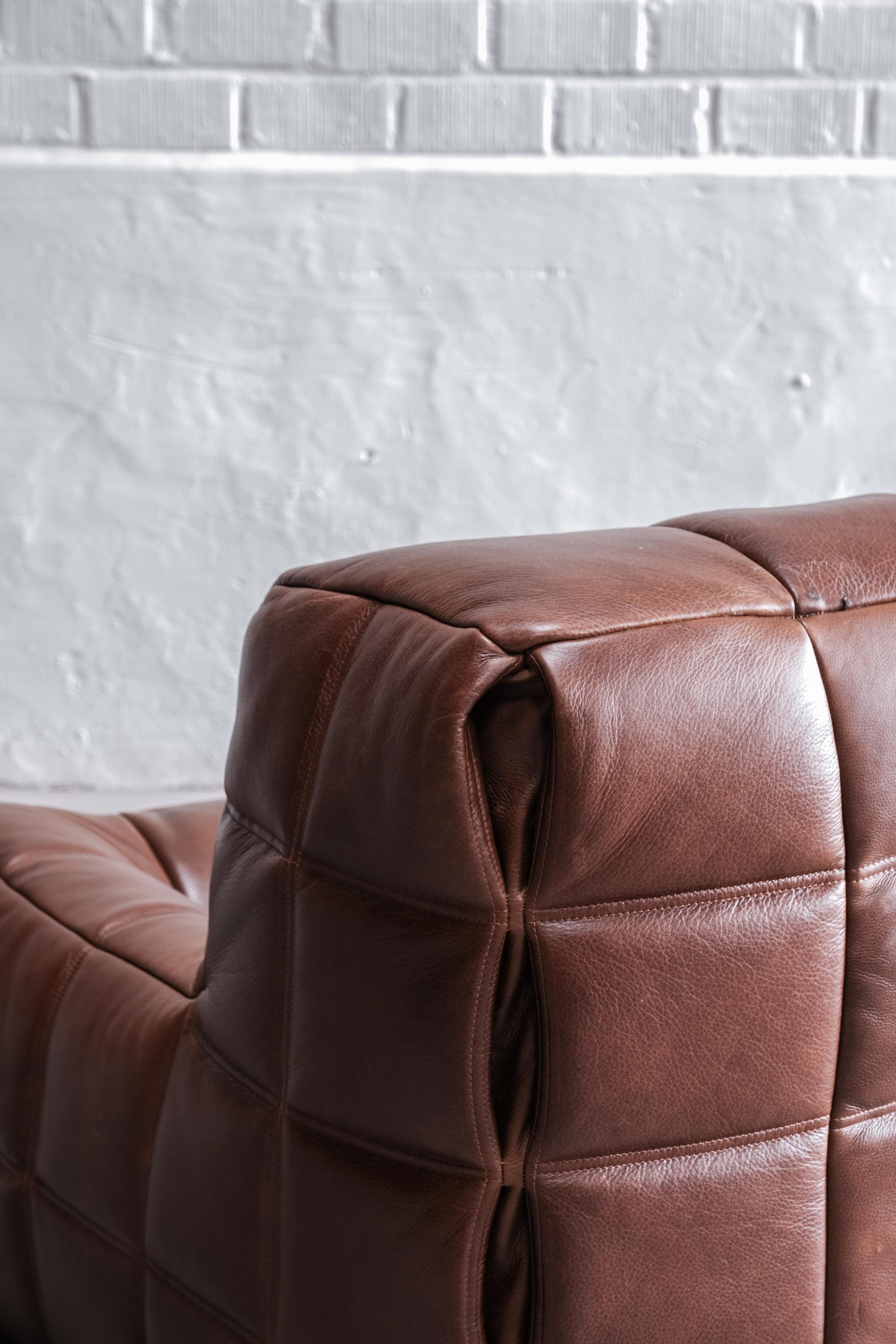 Kashima 3 seater leather sofa designed by Michel Ducaroy for Ligne Roset 1970 4