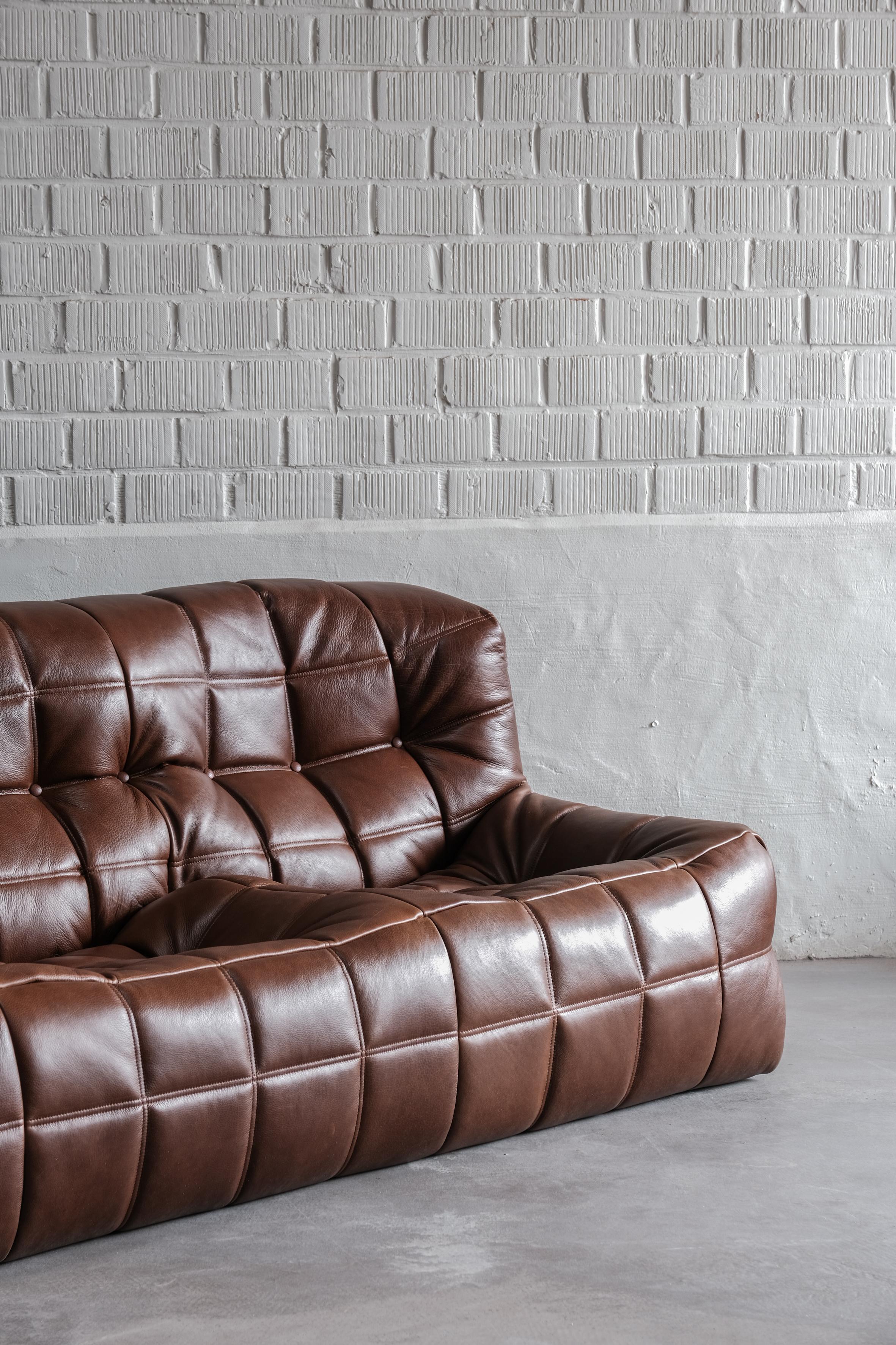 Mid-Century Modern Kashima 3 seater leather sofa designed by Michel Ducaroy for Ligne Roset 1970