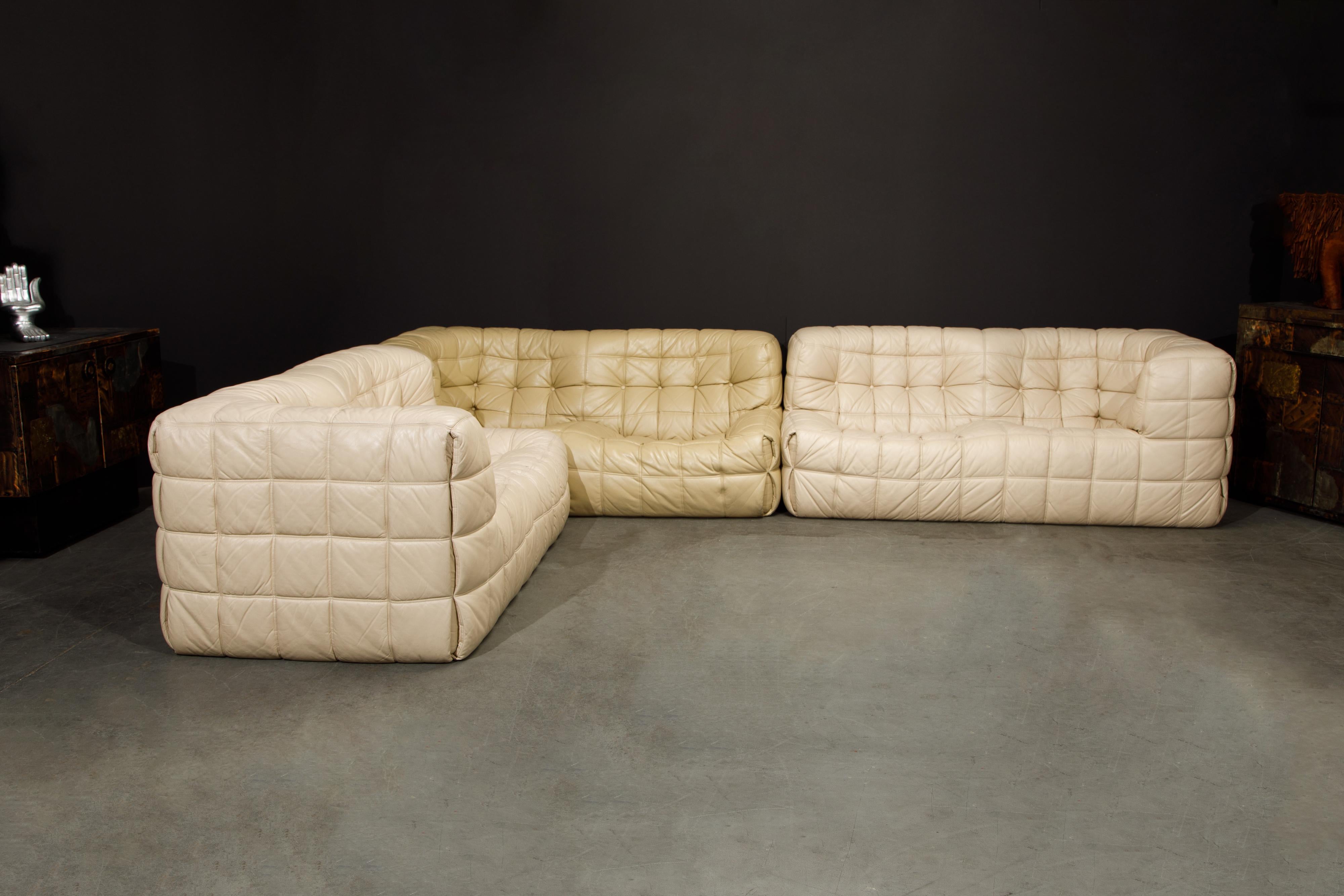 French 'Kashima' Leather Sectional by Michel Ducaroy for Ligne Roset, c. 1976, Signed