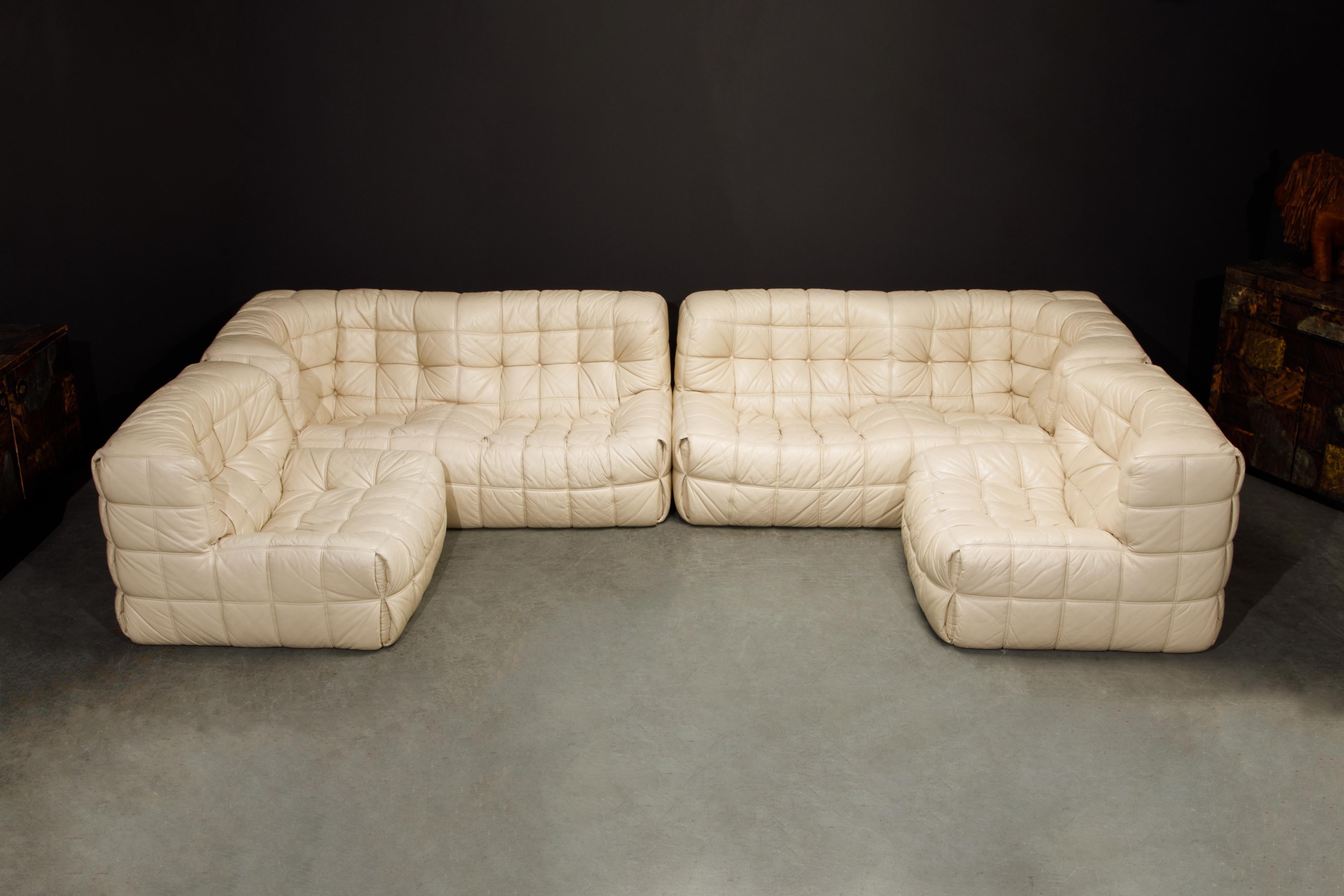 'Kashima' Leather Sectional by Michel Ducaroy for Ligne Roset, c. 1976, Signed In Good Condition In Los Angeles, CA