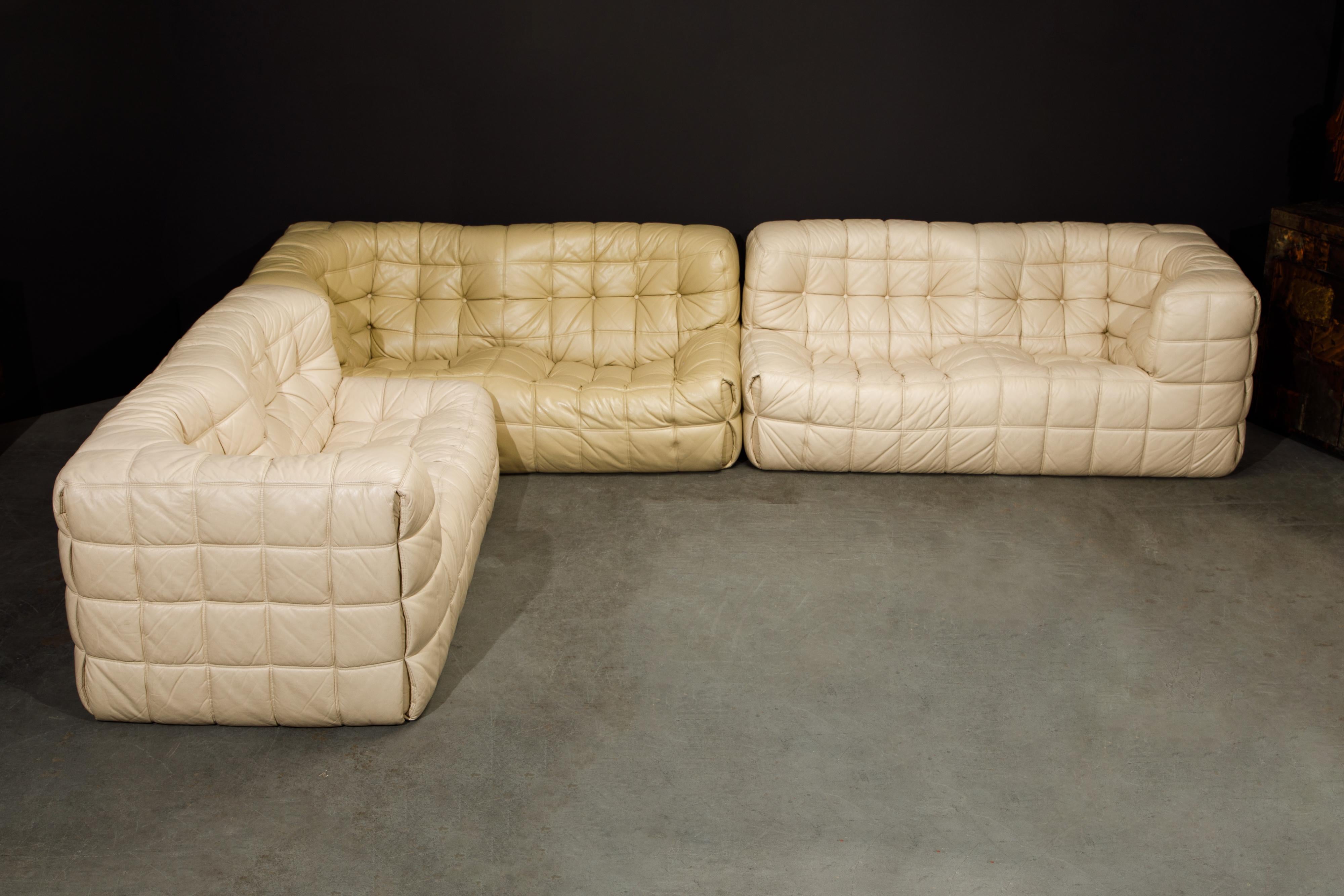 'Kashima' Leather Sectional by Michel Ducaroy for Ligne Roset, c. 1976, Signed In Good Condition In Los Angeles, CA